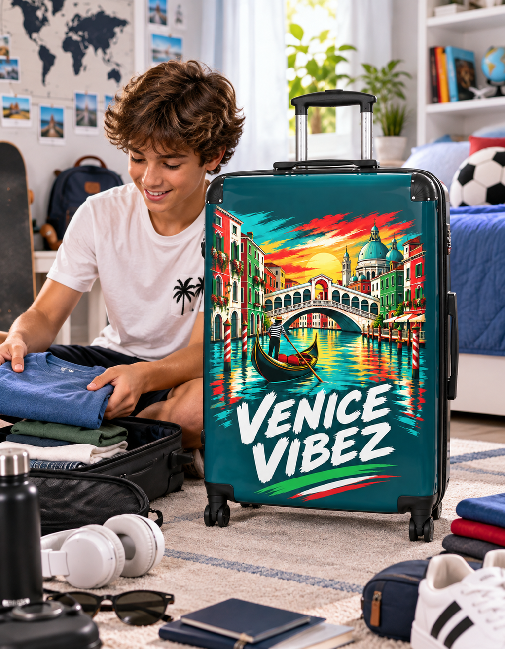 Venice Vibez Suitcase | Colorful Gondola Canal Travel Luggage