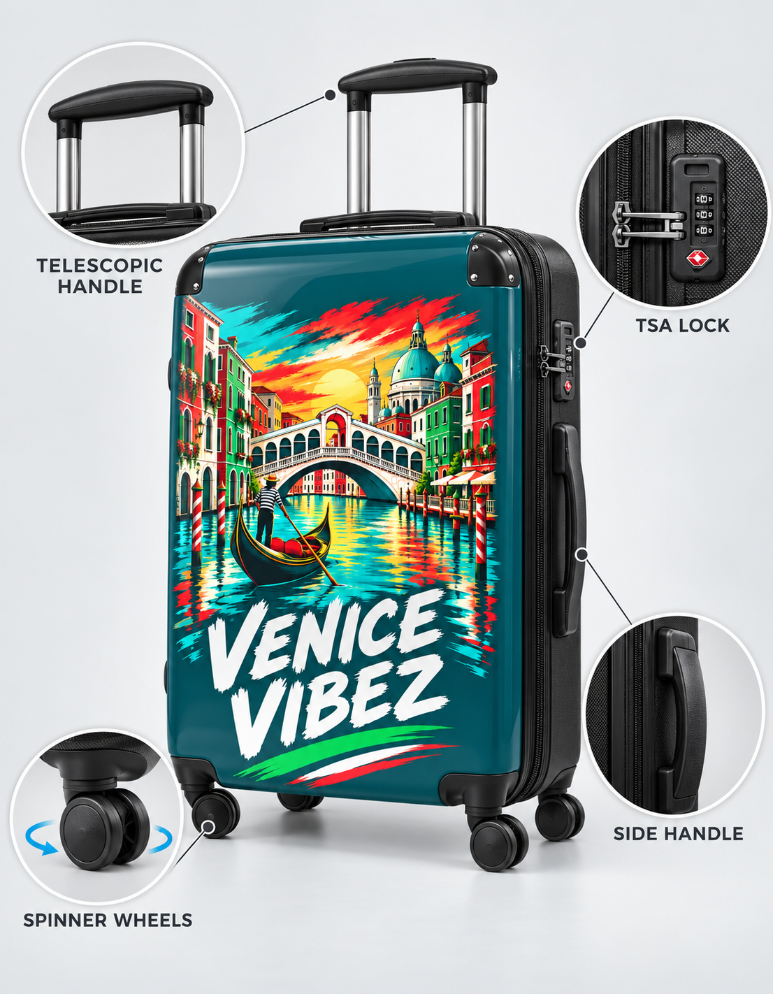 Venice Vibez Suitcase | Colorful Gondola Canal Travel Luggage