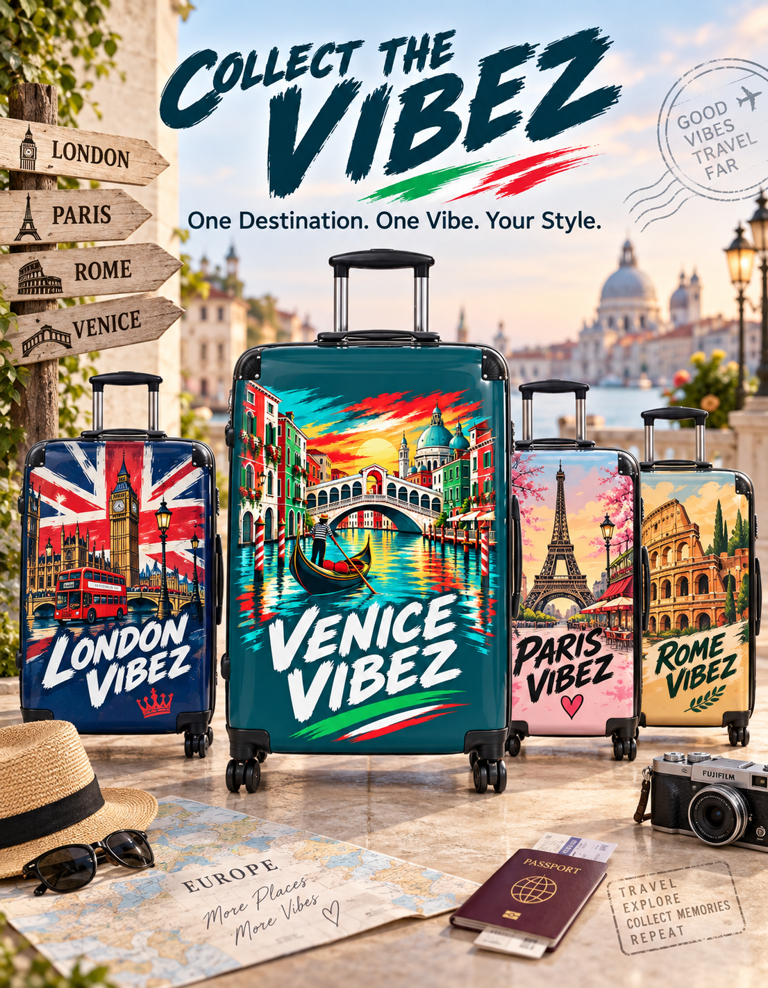 Venice Vibez Suitcase | Colorful Gondola Canal Travel Luggage