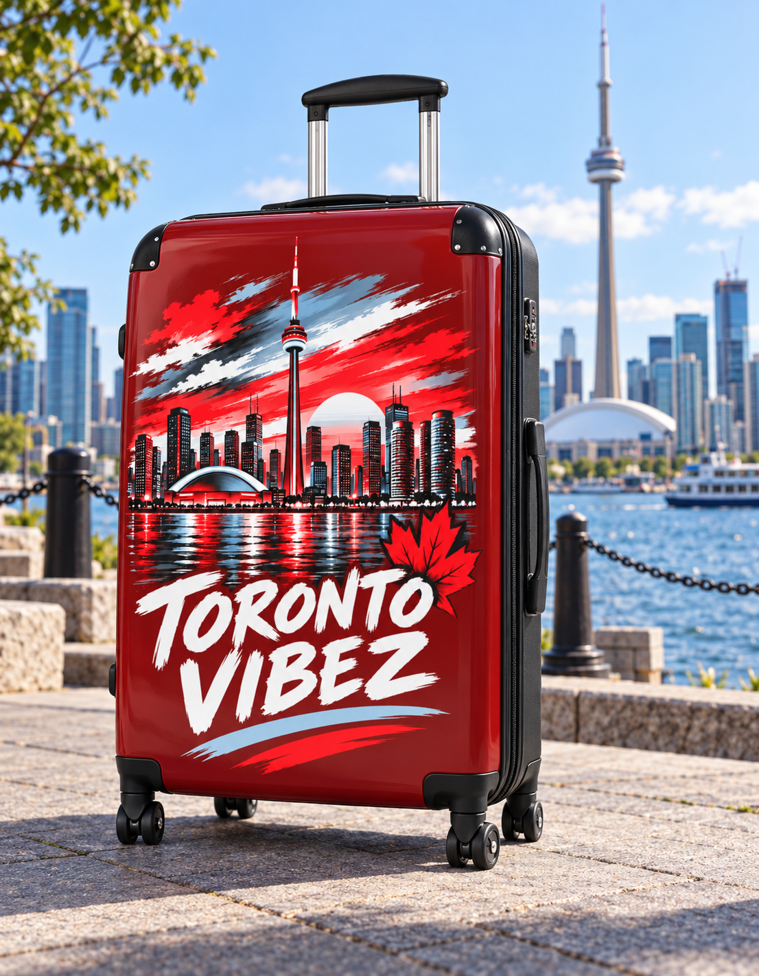 Toronto Vibez Suitcase | Red Skyline Luggage, CN Tower Graphic