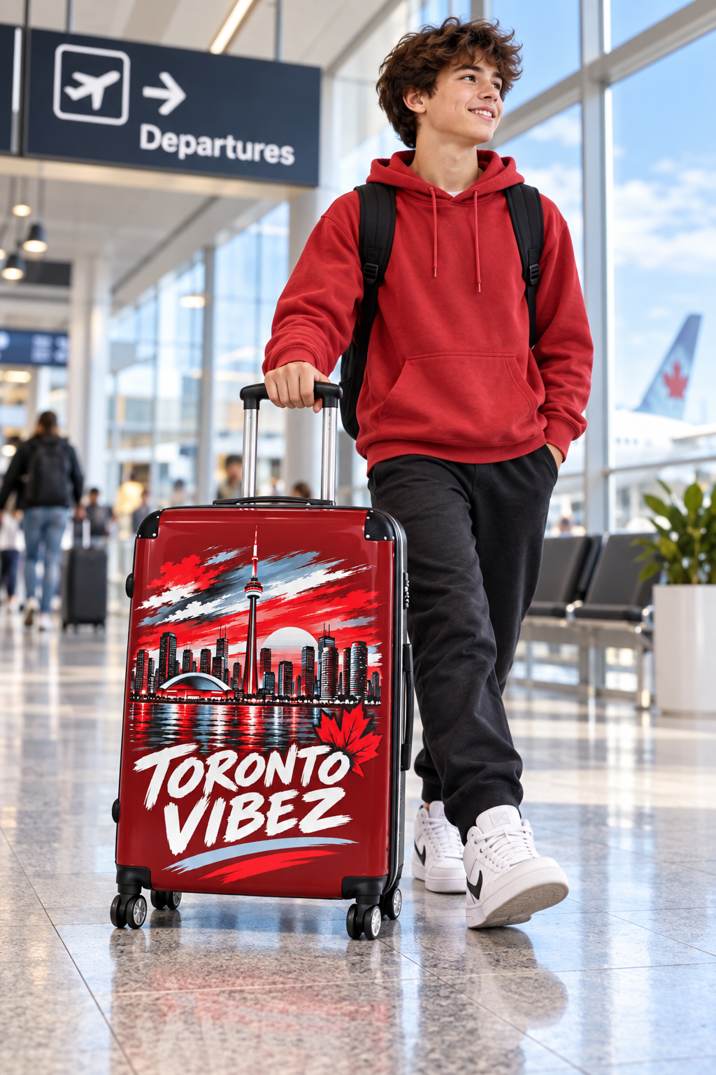 Toronto Vibez Suitcase | Red Skyline Luggage, CN Tower Graphic
