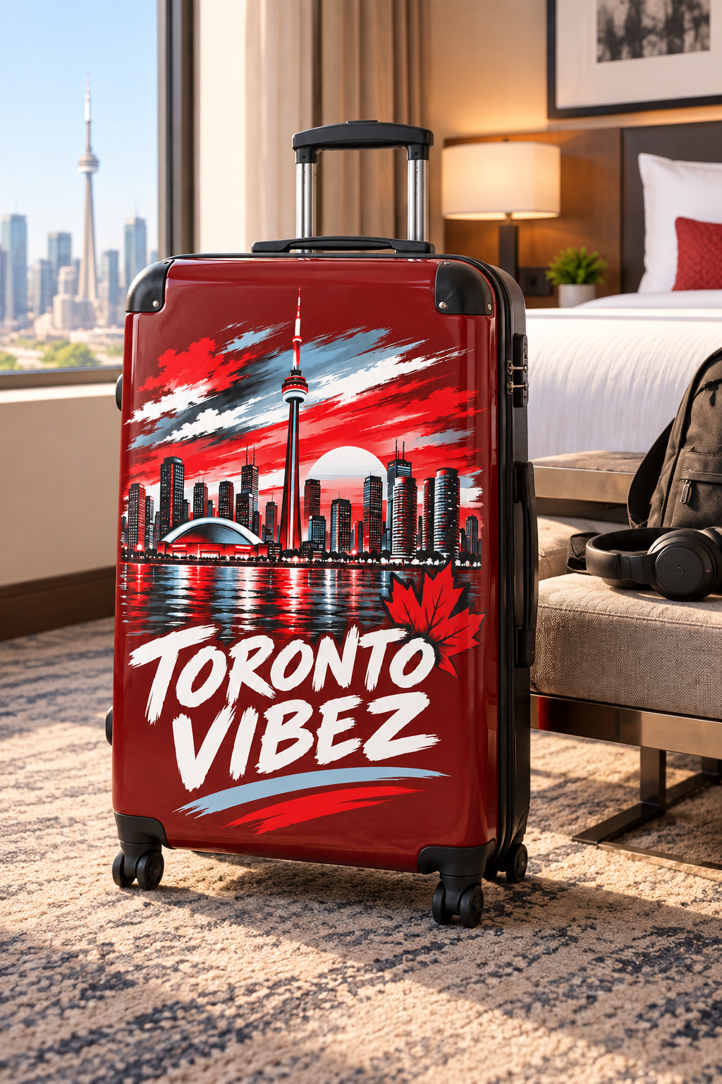 Toronto Vibez Suitcase | Red Skyline Luggage, CN Tower Graphic