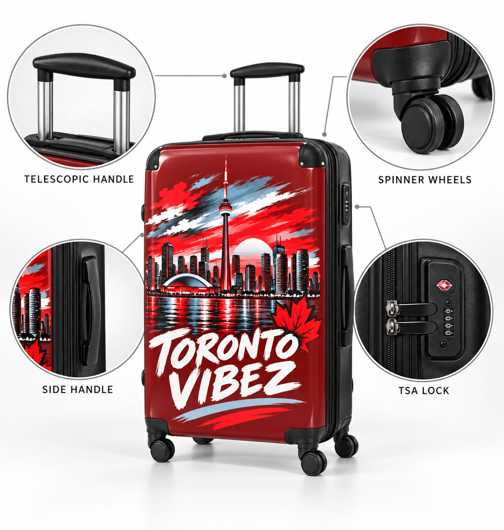 Toronto Vibez Suitcase | Red Skyline Luggage, CN Tower Graphic