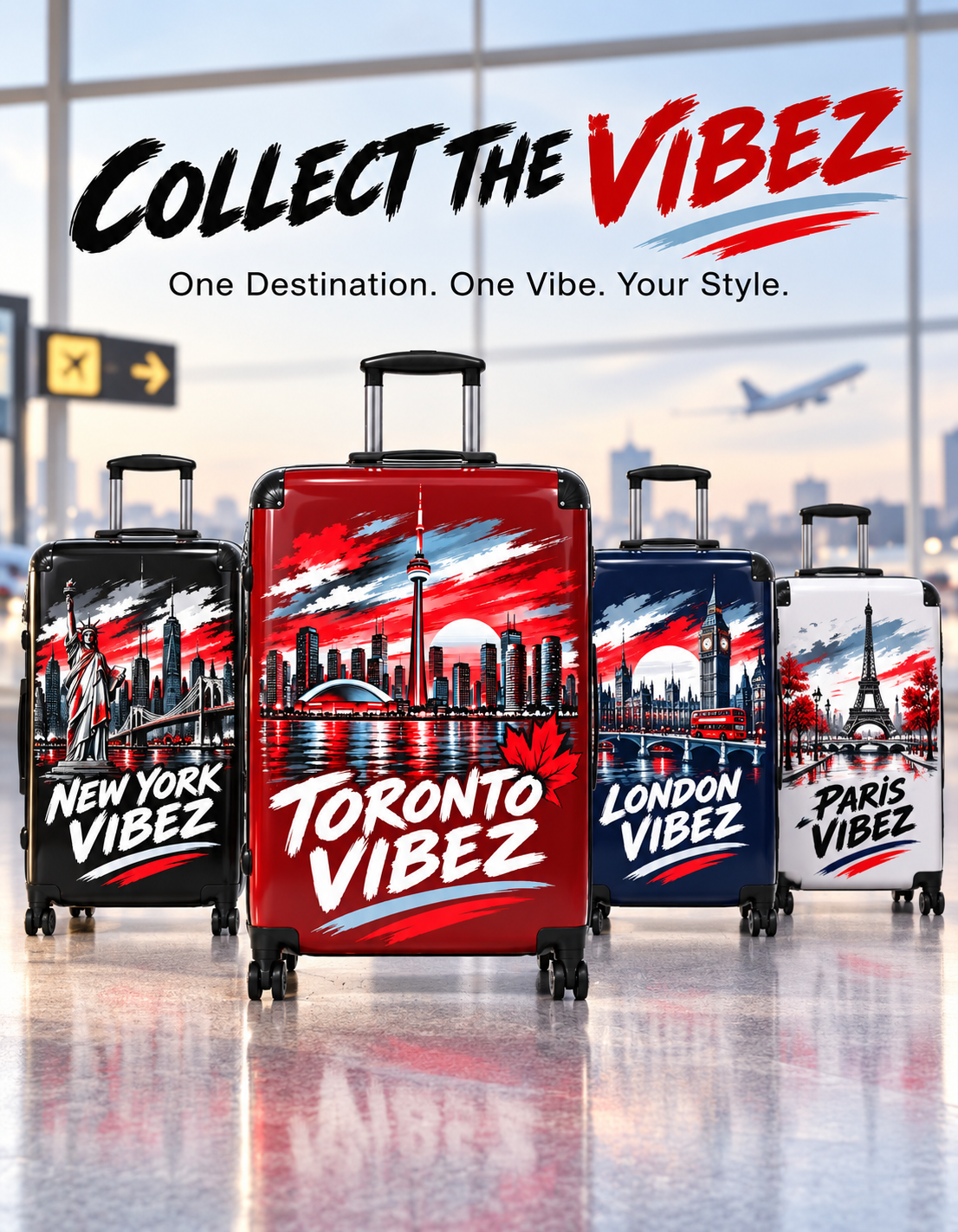 Toronto Vibez Suitcase | Red Skyline Luggage, CN Tower Graphic