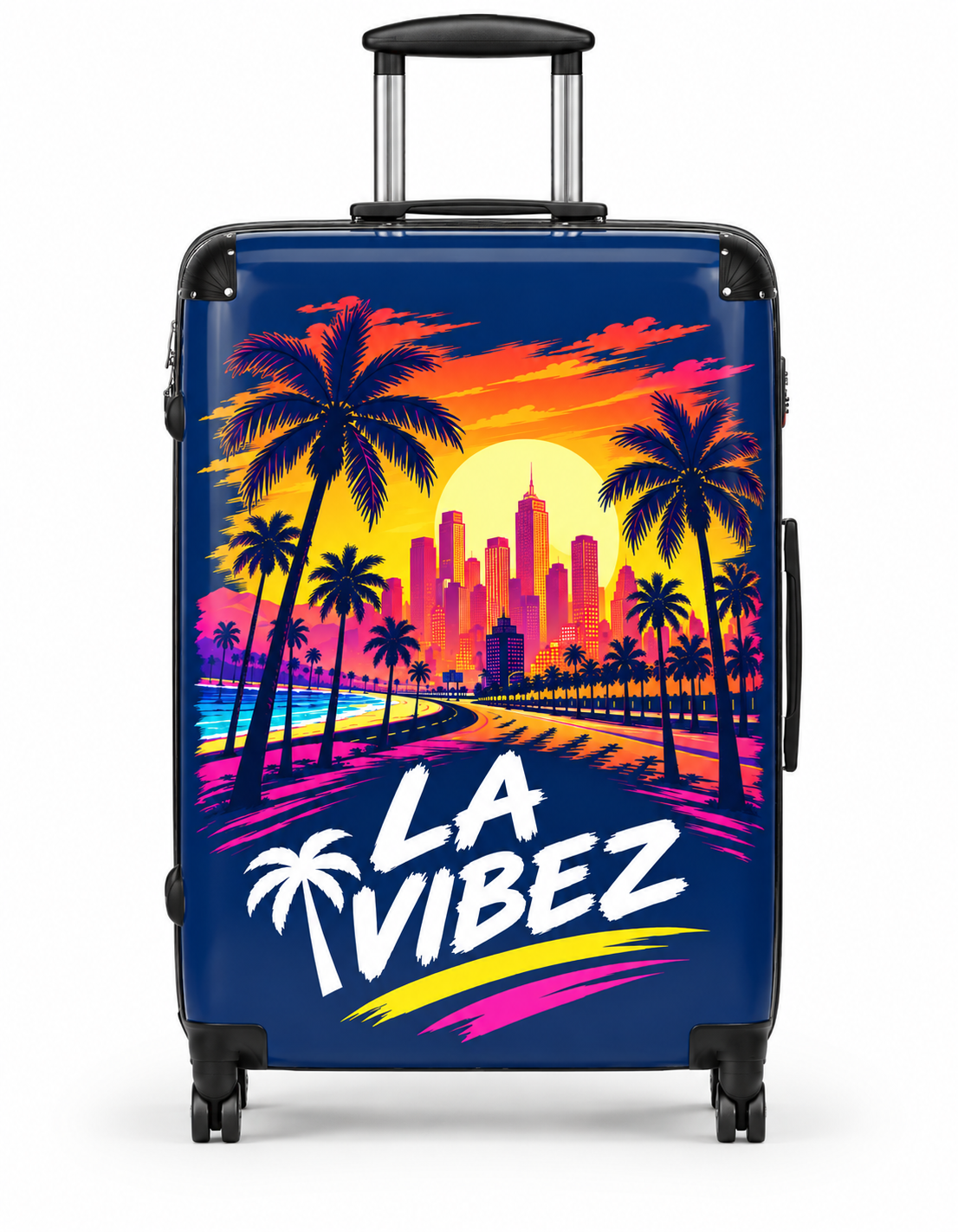 LA Vibez suitcase | Retro Sunset Palm Trees, Los Angeles Skyline luggage