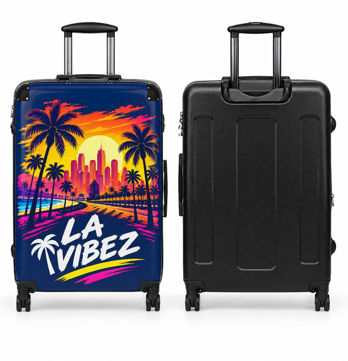 LA Vibez suitcase | Retro Sunset Palm Trees, Los Angeles Skyline luggage