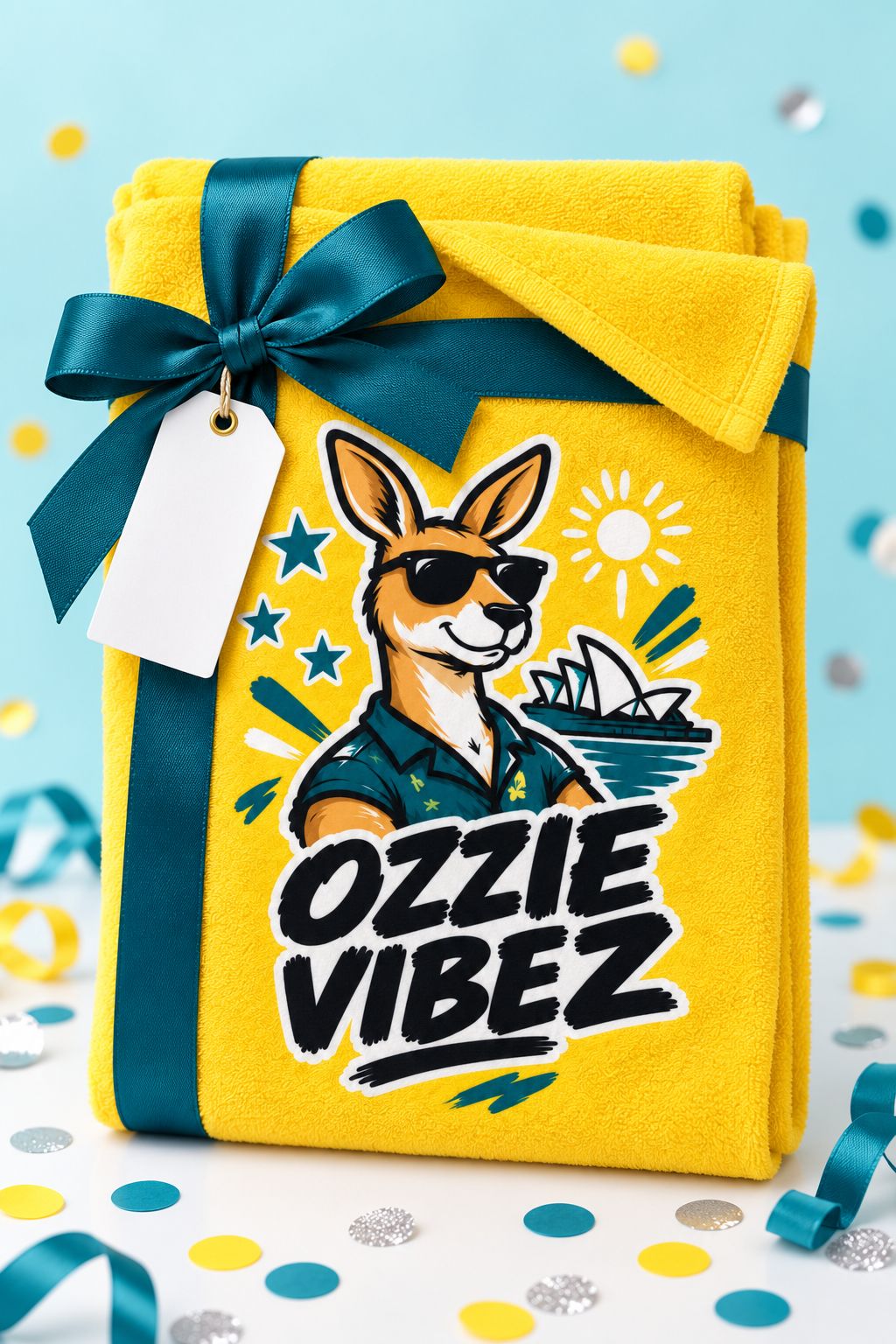 Ozzie Vibez Kangaroo Sunglasses Beach Towel | Sydney Opera House Design