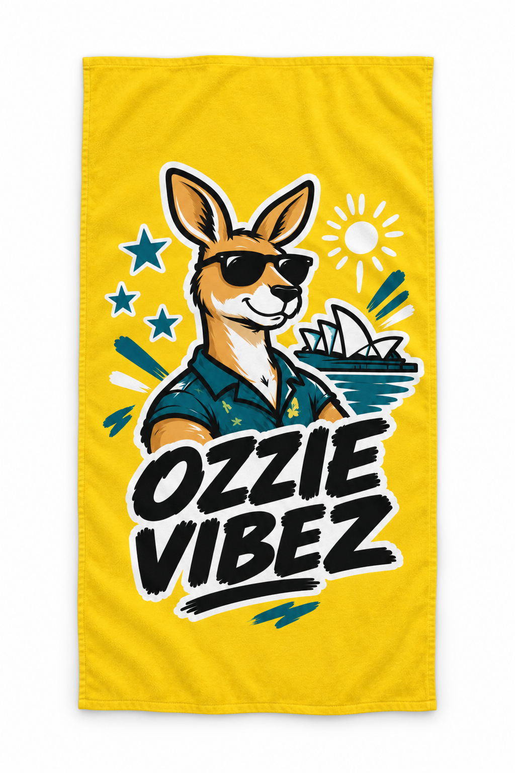 Ozzie Vibez Kangaroo Sunglasses Beach Towel | Sydney Opera House Design