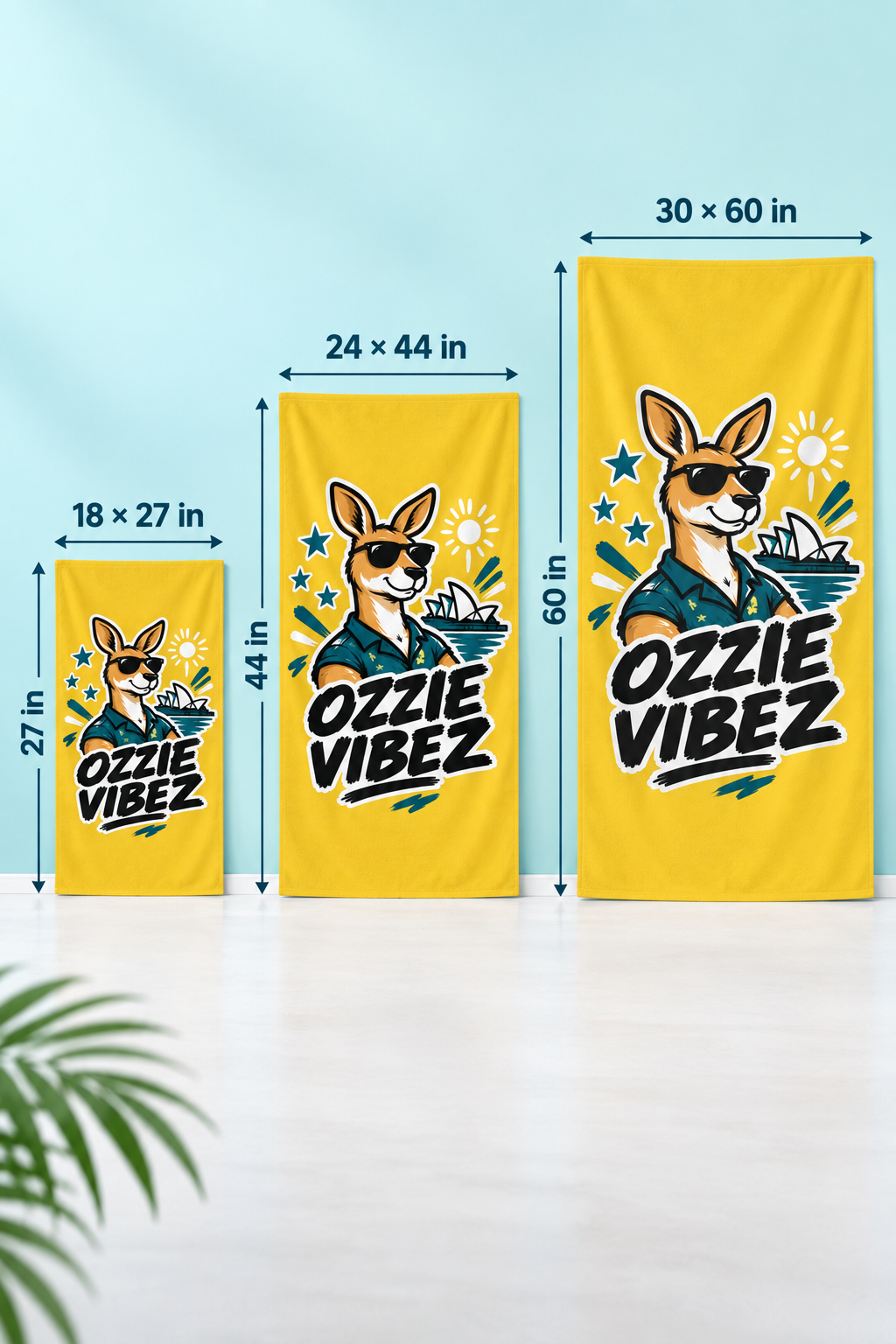 Ozzie Vibez Kangaroo Sunglasses Beach Towel | Sydney Opera House Design