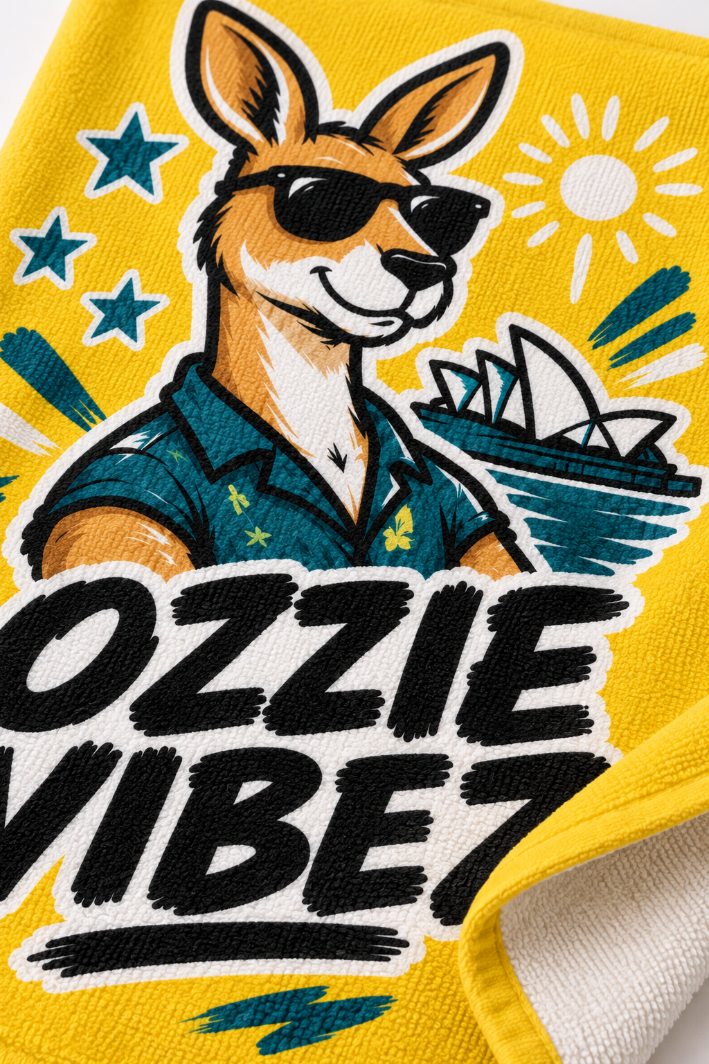 Ozzie Vibez Kangaroo Sunglasses Beach Towel | Sydney Opera House Design