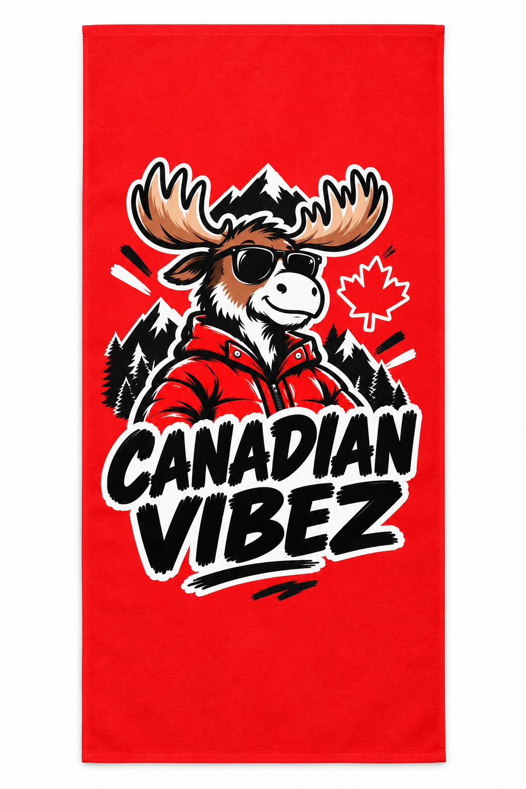 Canadian Vibez Moose Graphic Beach Towel | Red Maple Leaf Cooler