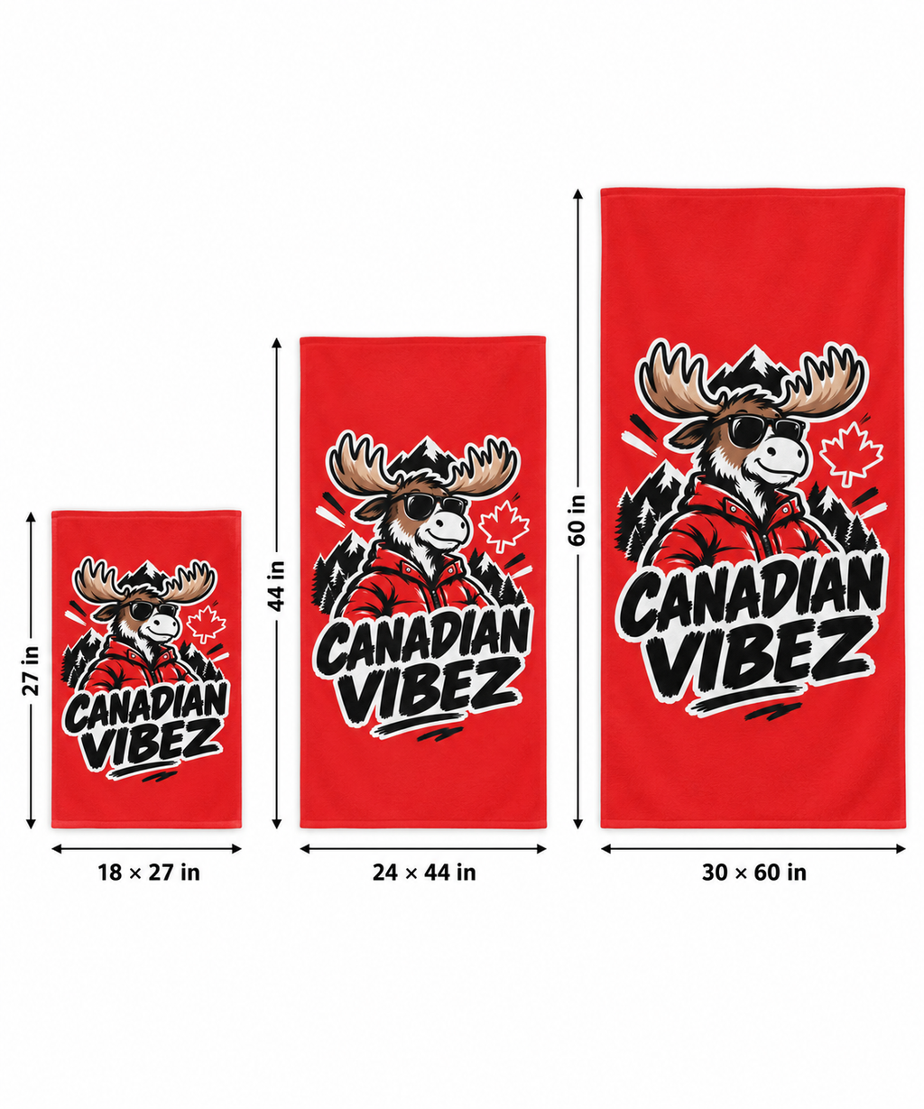 Canadian Vibez Moose Graphic Beach Towel | Red Maple Leaf Cooler
