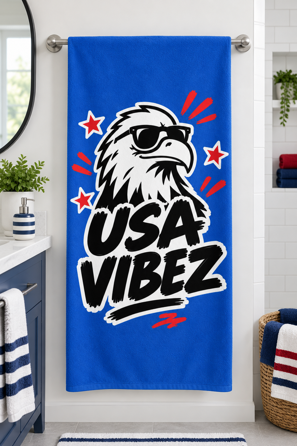 USA Vibez Eagle Beach Towel | Patriotic Stars Red White Blue
