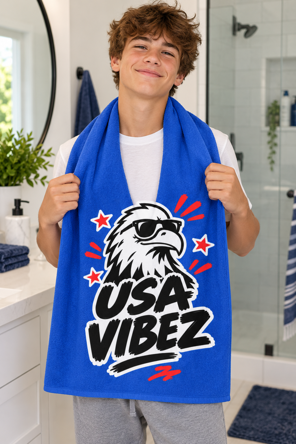 USA Vibez Eagle Beach Towel | Patriotic Stars Red White Blue