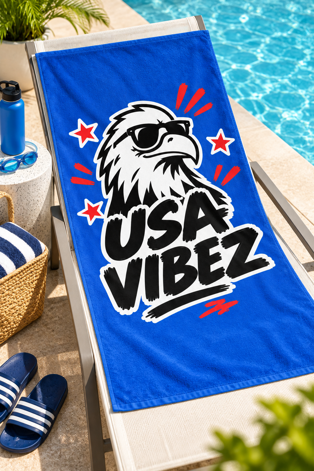 USA Vibez Eagle Beach Towel | Patriotic Stars Red White Blue