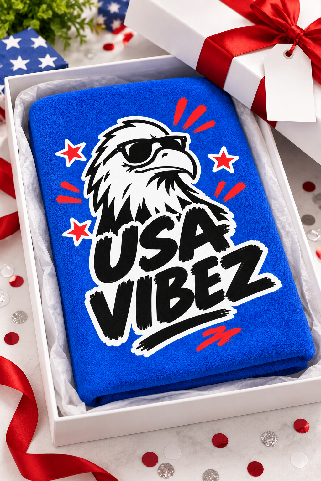 USA Vibez Eagle Beach Towel | Patriotic Stars Red White Blue