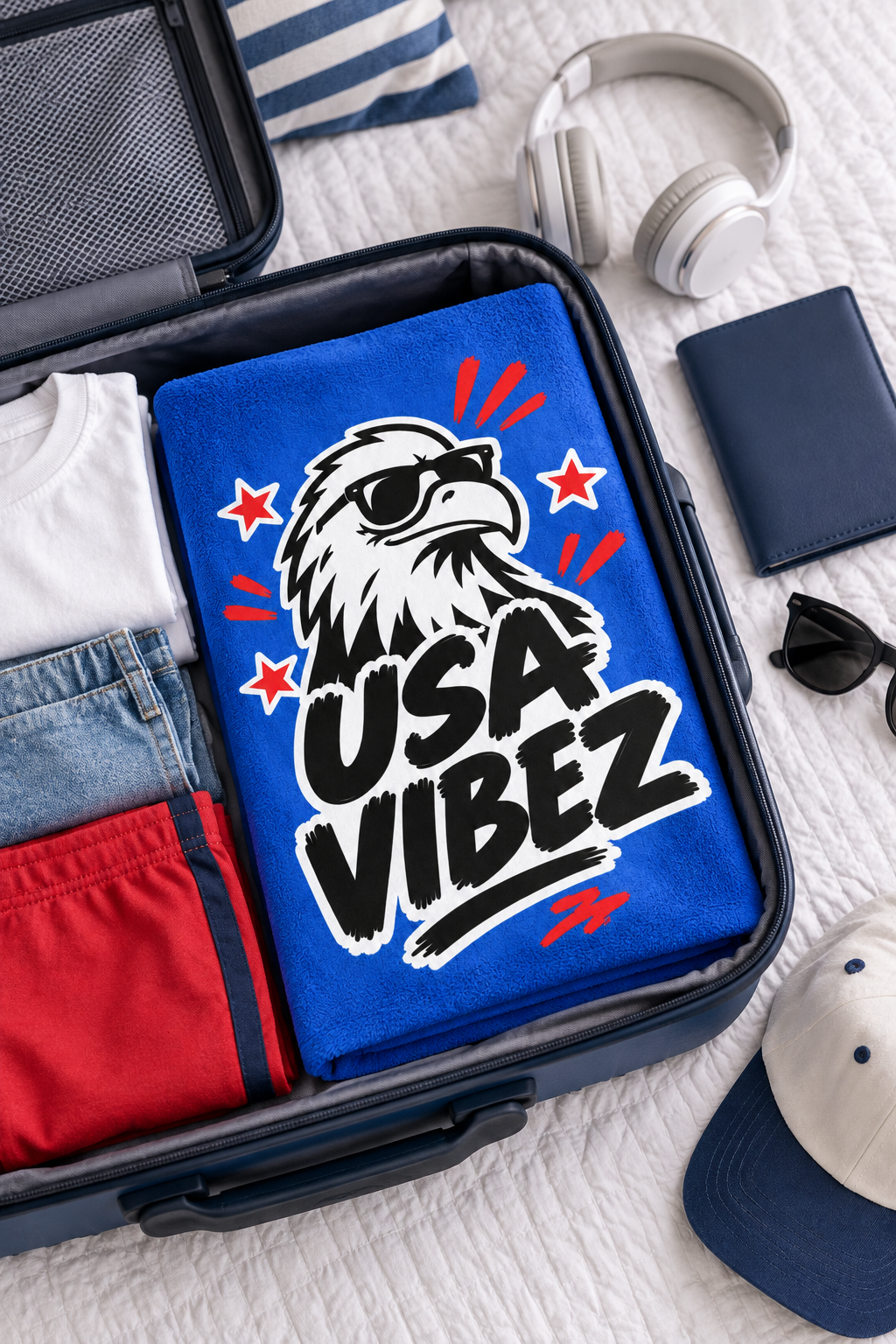 USA Vibez Eagle Beach Towel | Patriotic Stars Red White Blue