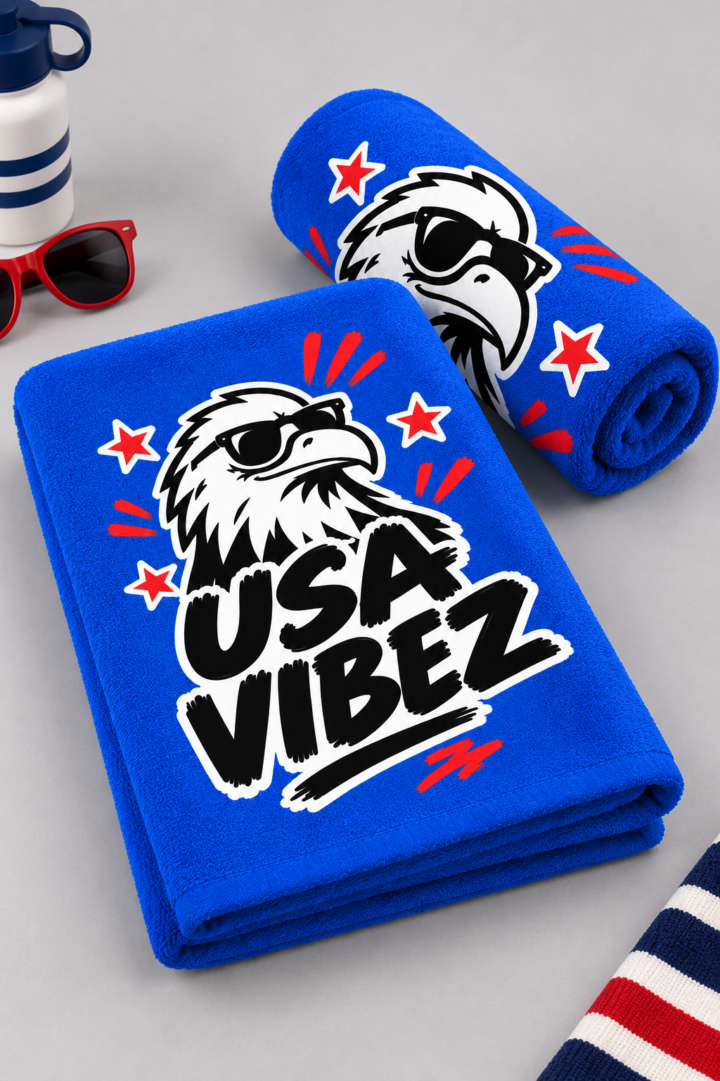 USA Vibez Eagle Beach Towel | Patriotic Stars Red White Blue