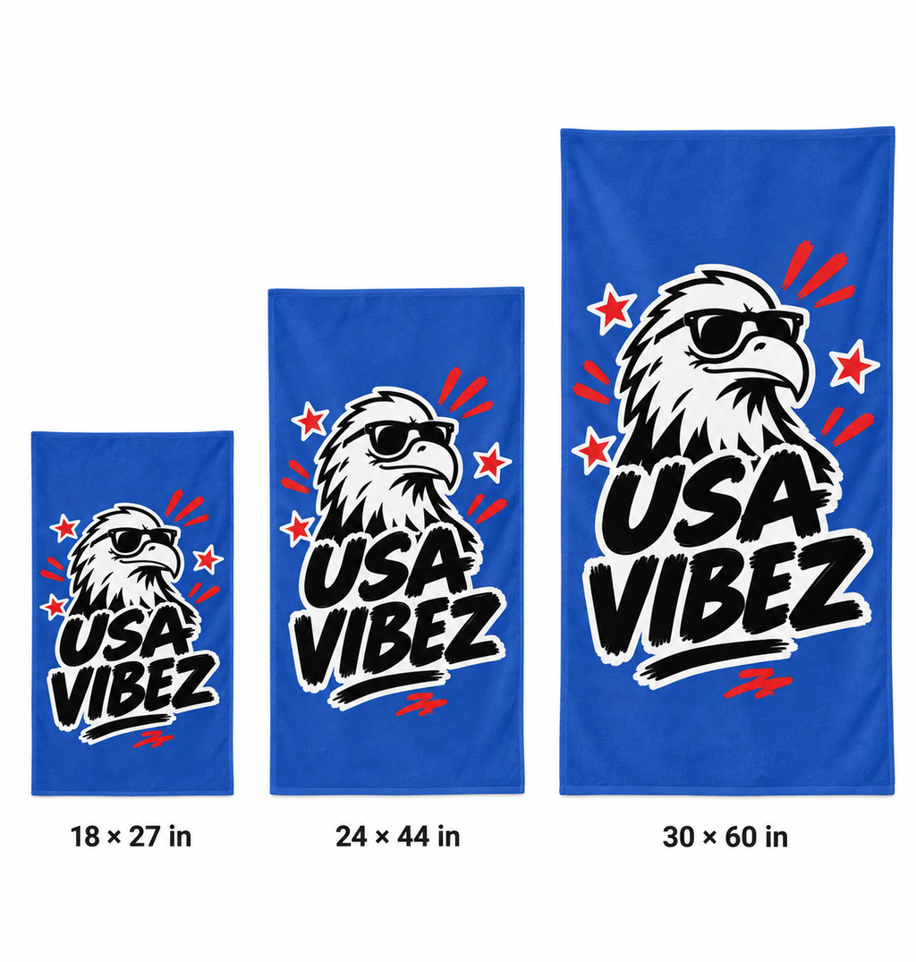 USA Vibez Eagle Beach Towel | Patriotic Stars Red White Blue