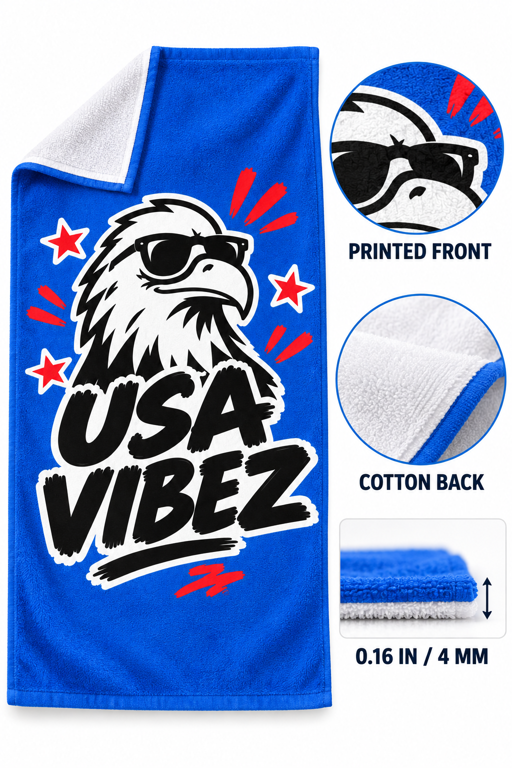 USA Vibez Eagle Beach Towel | Patriotic Stars Red White Blue