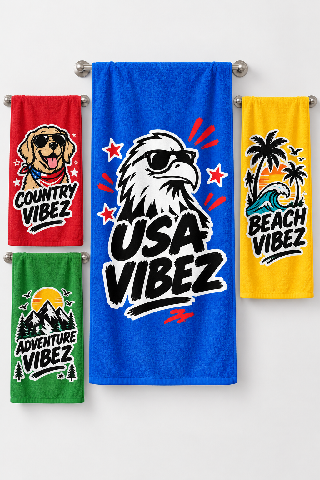 USA Vibez Eagle Beach Towel | Patriotic Stars Red White Blue