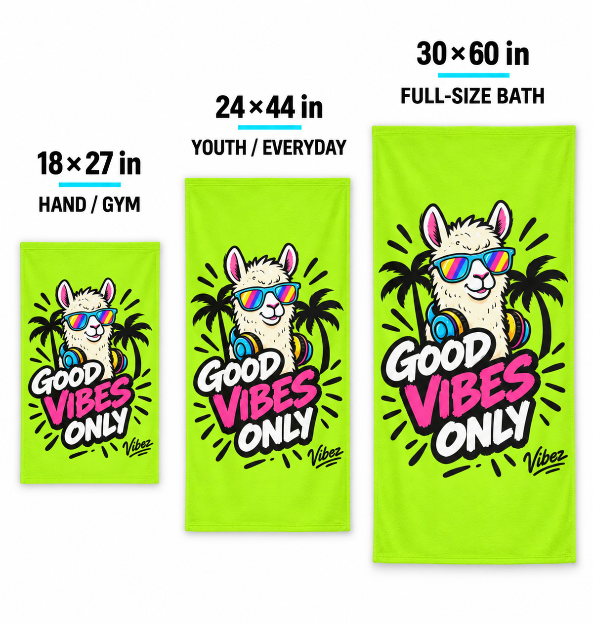 Llama Sunglasses Good Vibes Only Beach Towel | Neon Palm Tropical