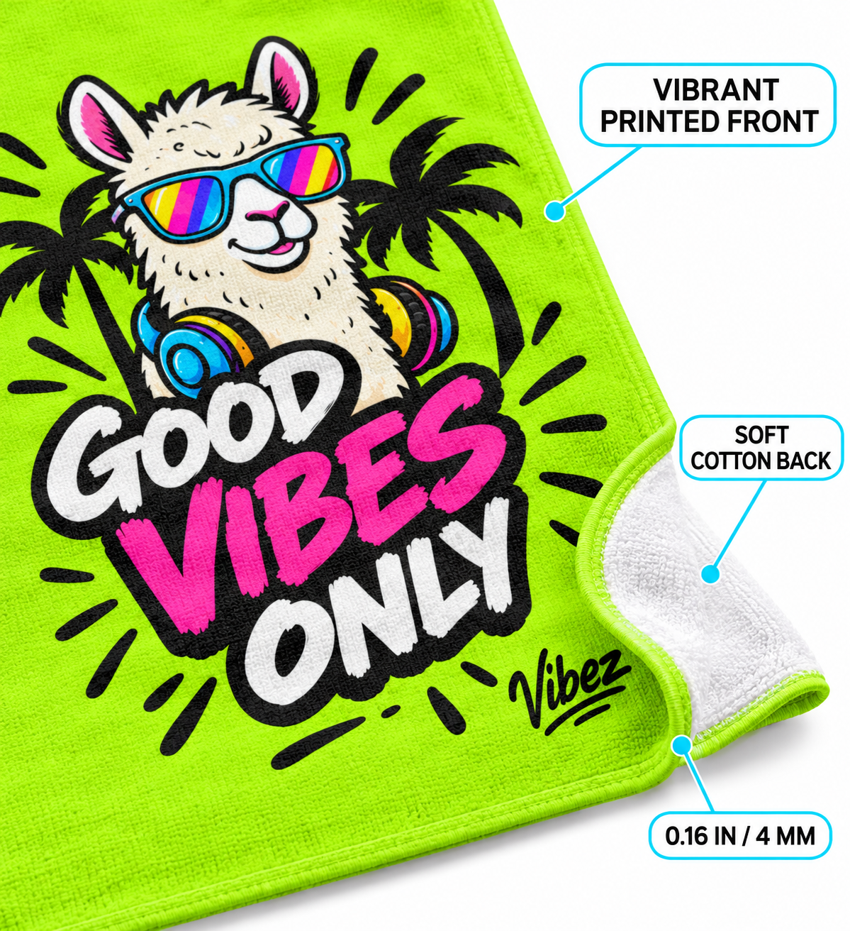 Llama Sunglasses Good Vibes Only Beach Towel | Neon Palm Tropical