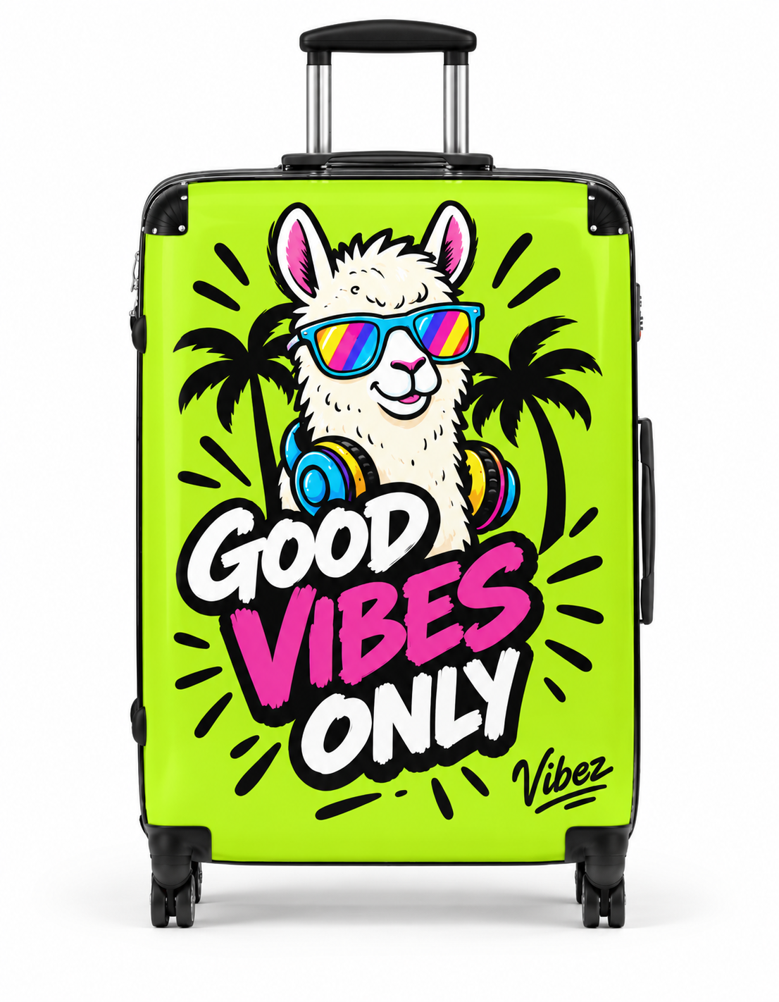 Good Vibes Only Llama Suitcase | Neon Travel Luggage