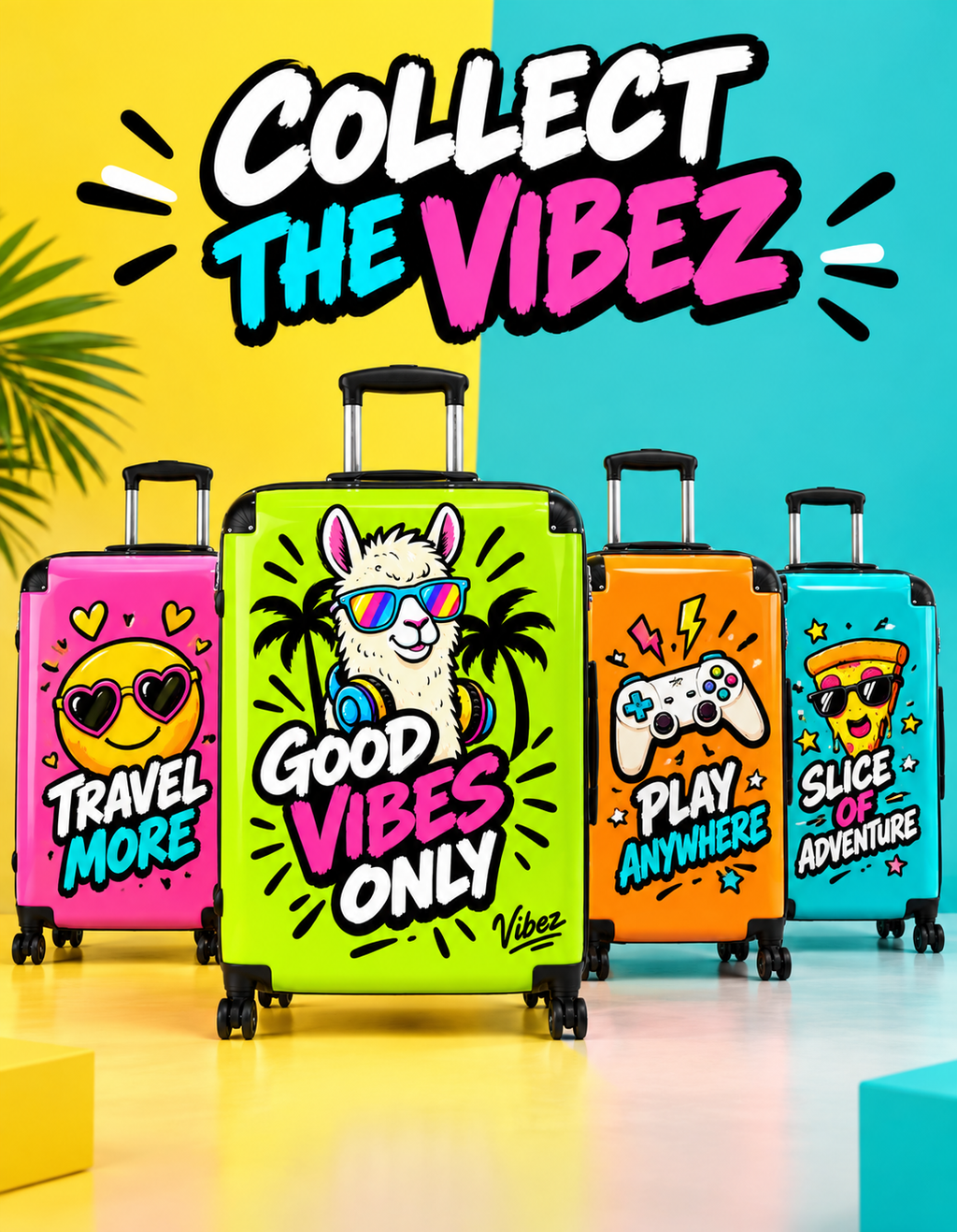 Good Vibes Only Llama Suitcase | Neon Travel Luggage