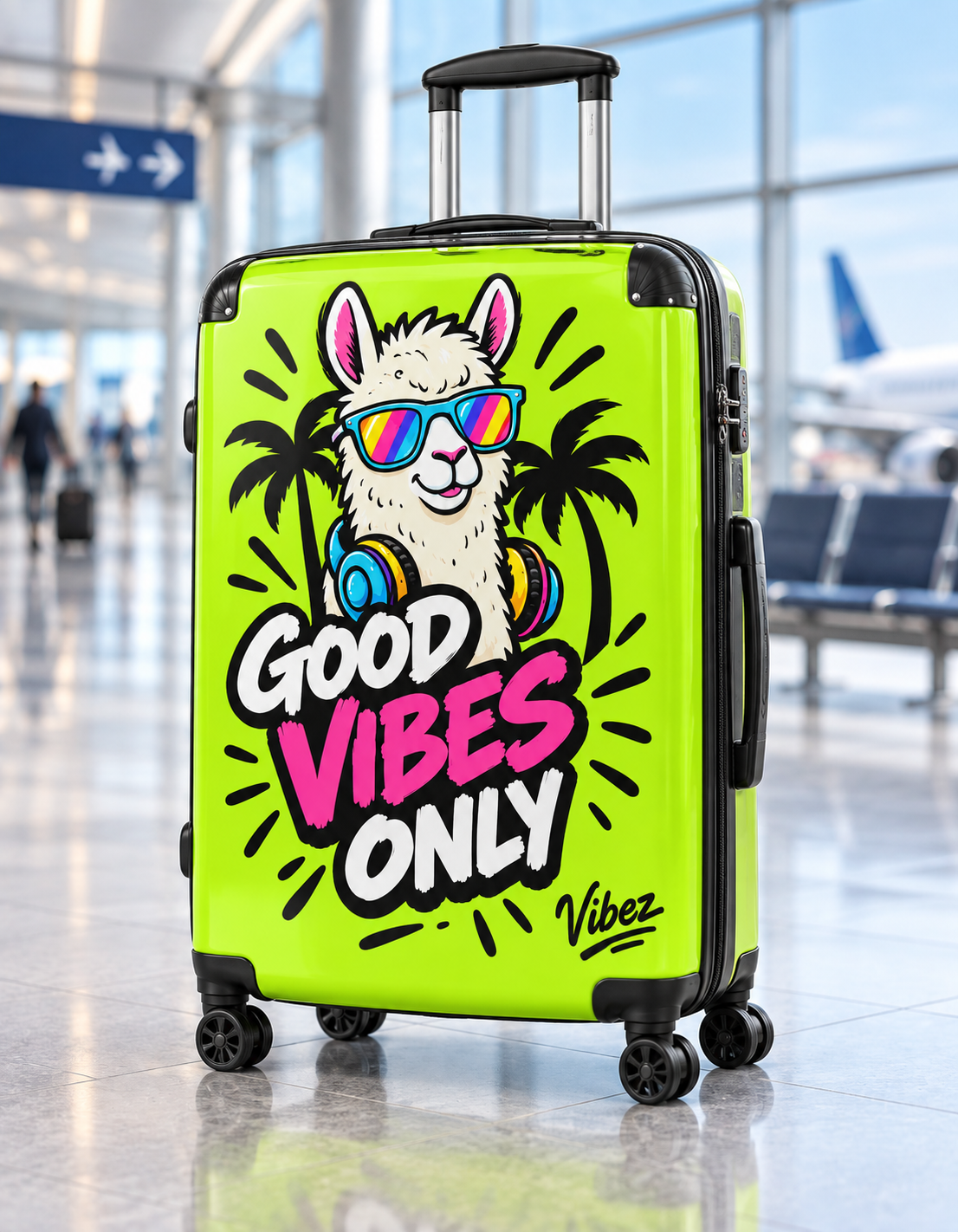 Good Vibes Only Llama Suitcase | Neon Travel Luggage