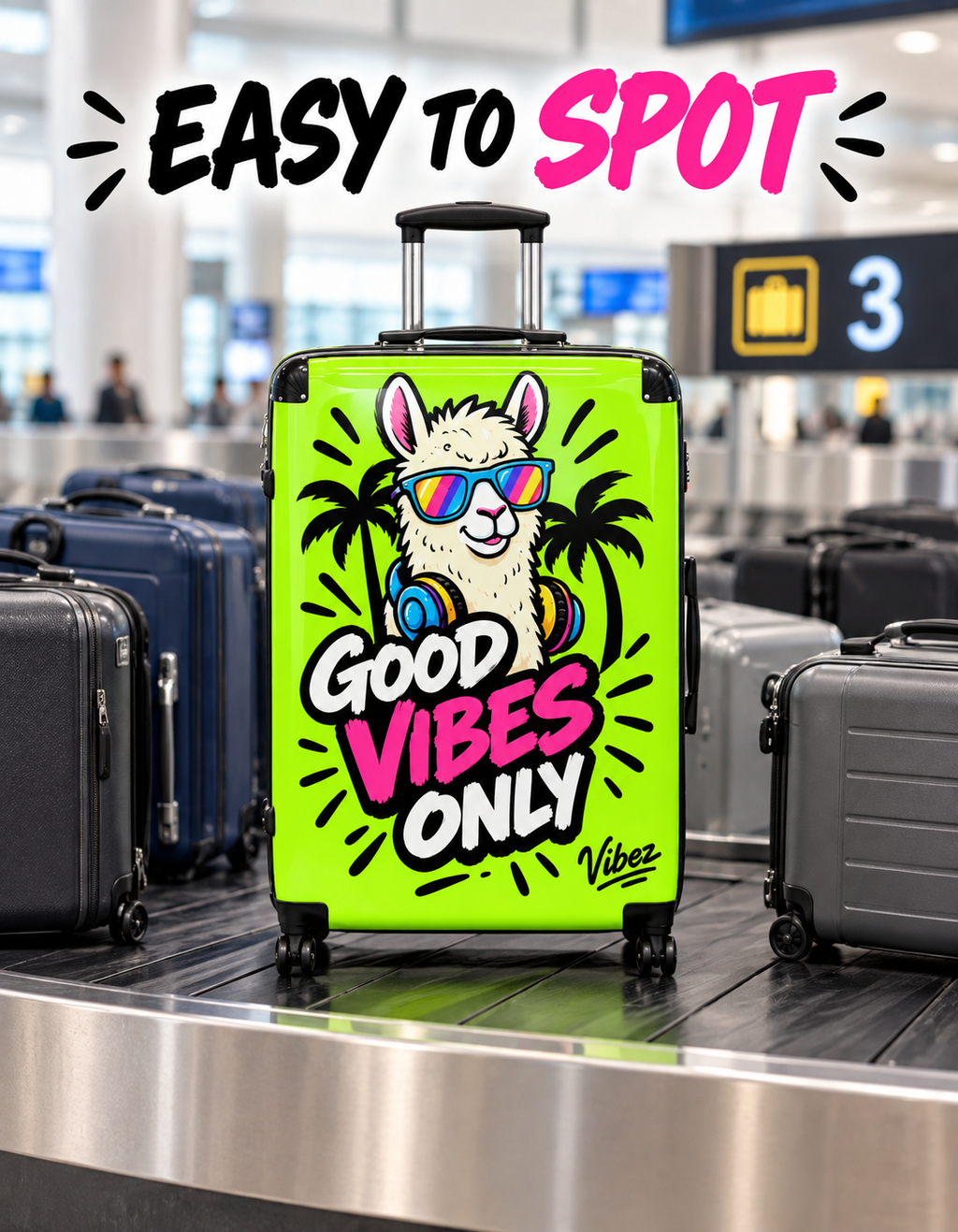 Good Vibes Only Llama Suitcase | Neon Travel Luggage