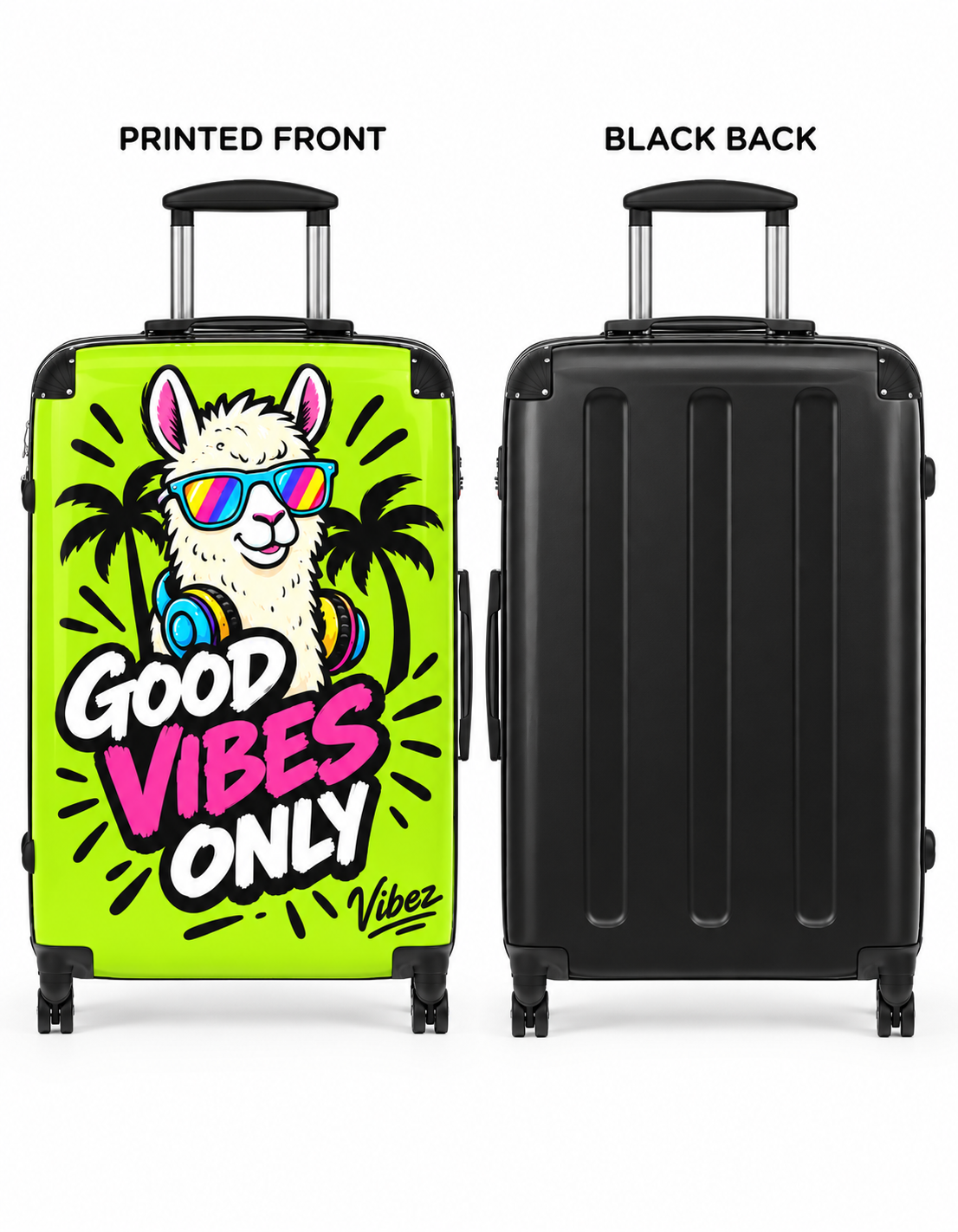 Good Vibes Only Llama Suitcase | Neon Travel Luggage