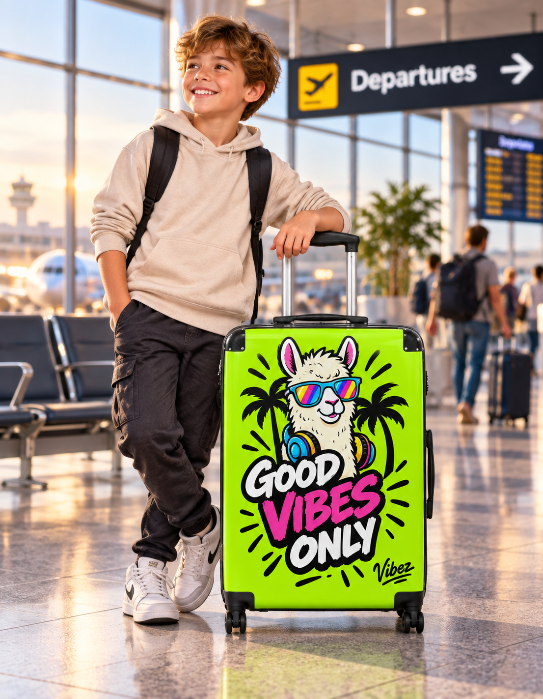 Good Vibes Only Llama Suitcase | Neon Travel Luggage