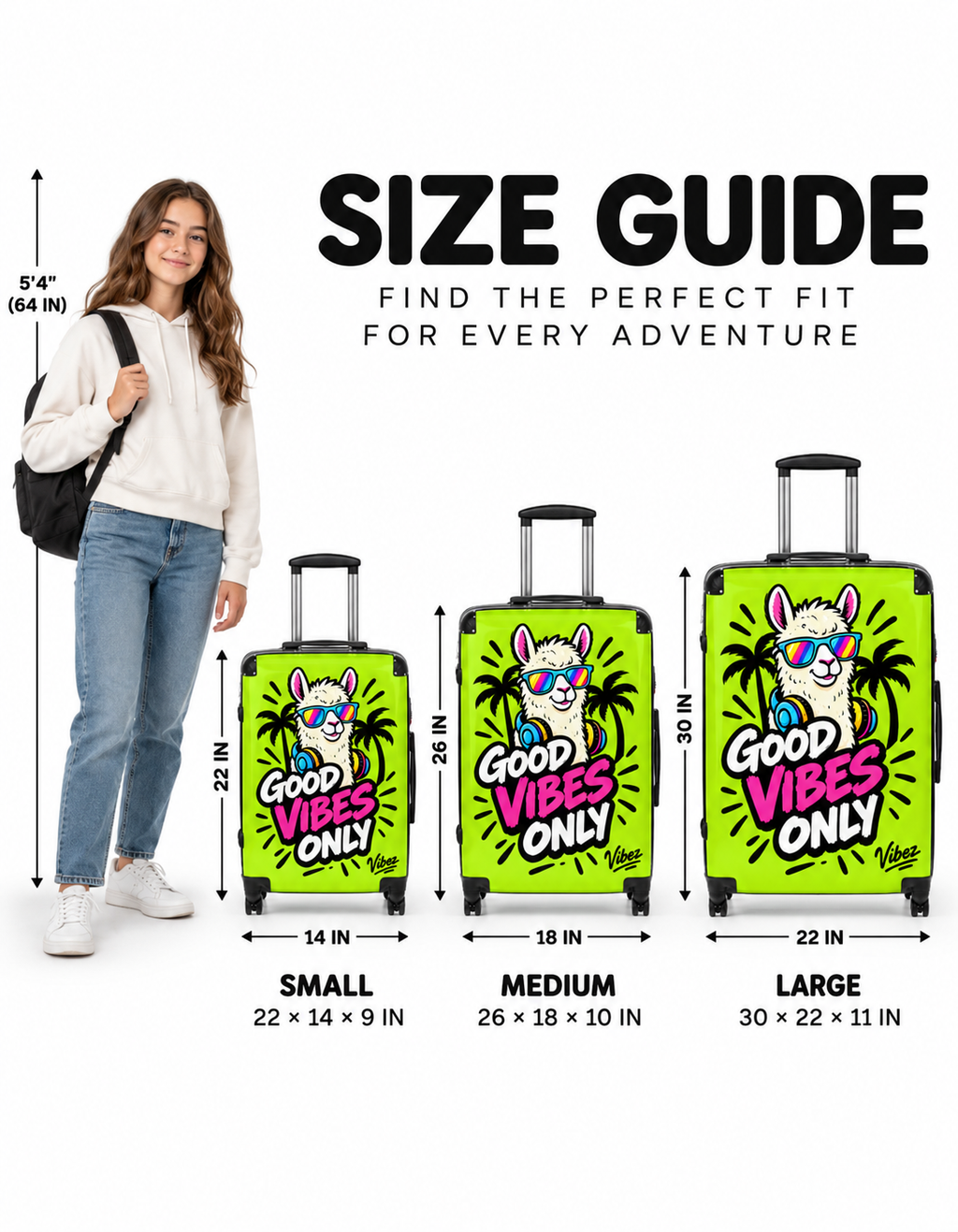 Good Vibes Only Llama Suitcase | Neon Travel Luggage