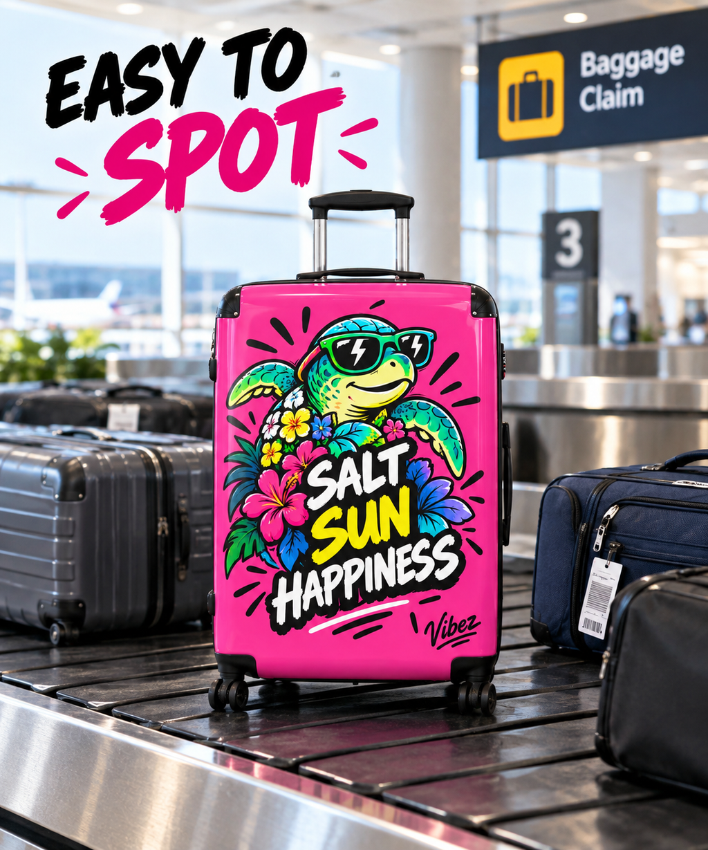 Sea Turtle 'Salt Sun Happiness' Suitcase | Bright Pink Beach Luggage