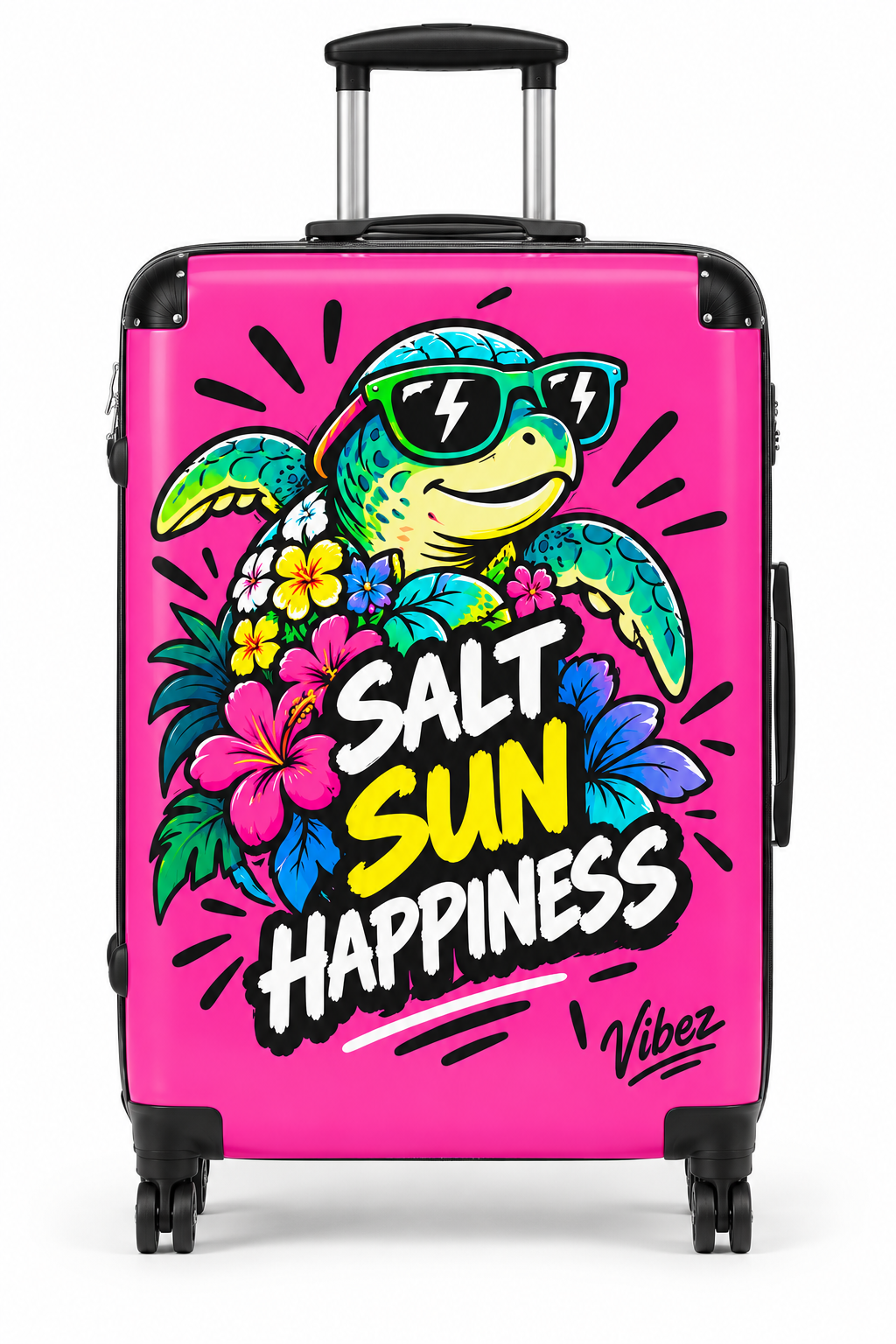 Sea Turtle 'Salt Sun Happiness' Suitcase | Bright Pink Beach Luggage