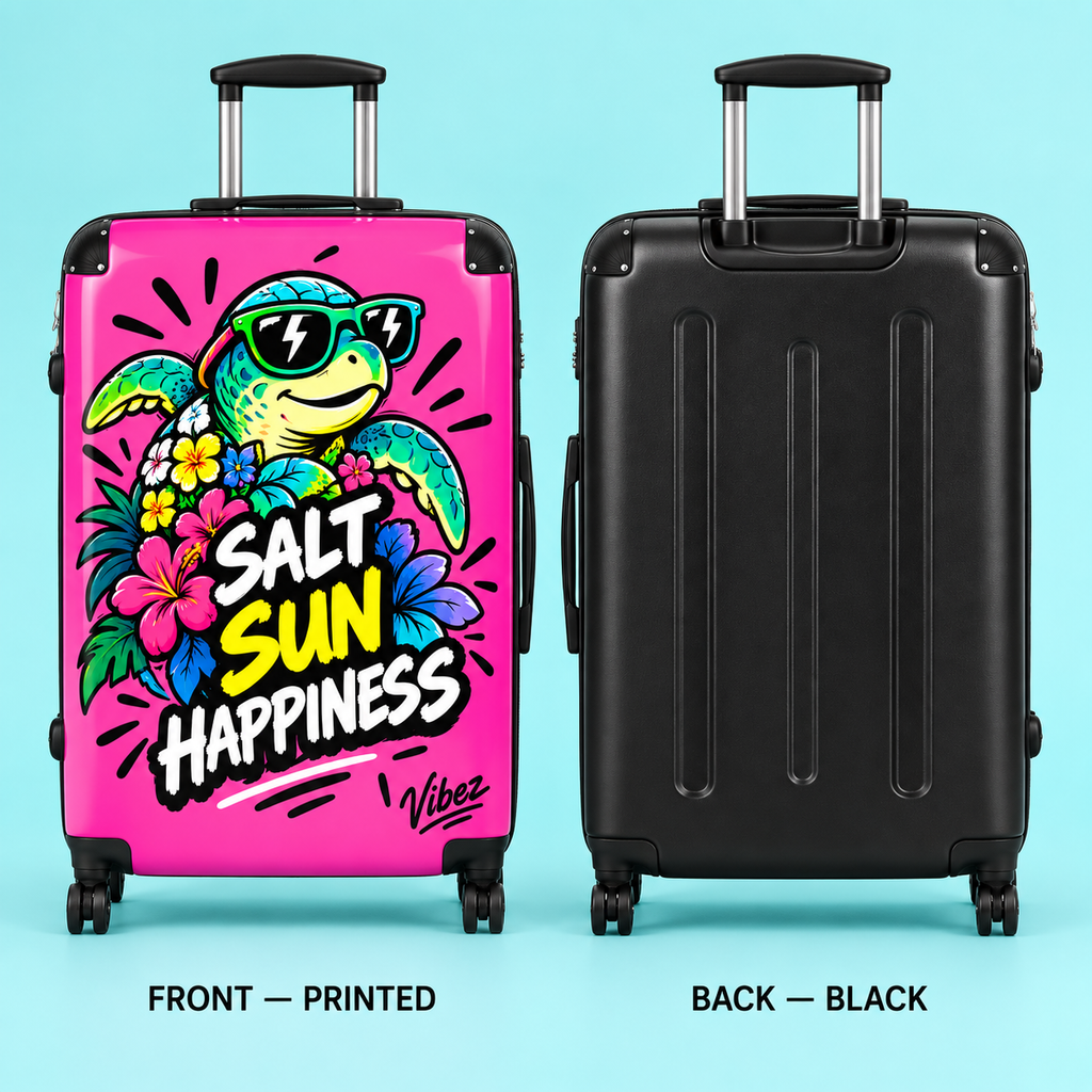 Sea Turtle 'Salt Sun Happiness' Suitcase | Bright Pink Beach Luggage