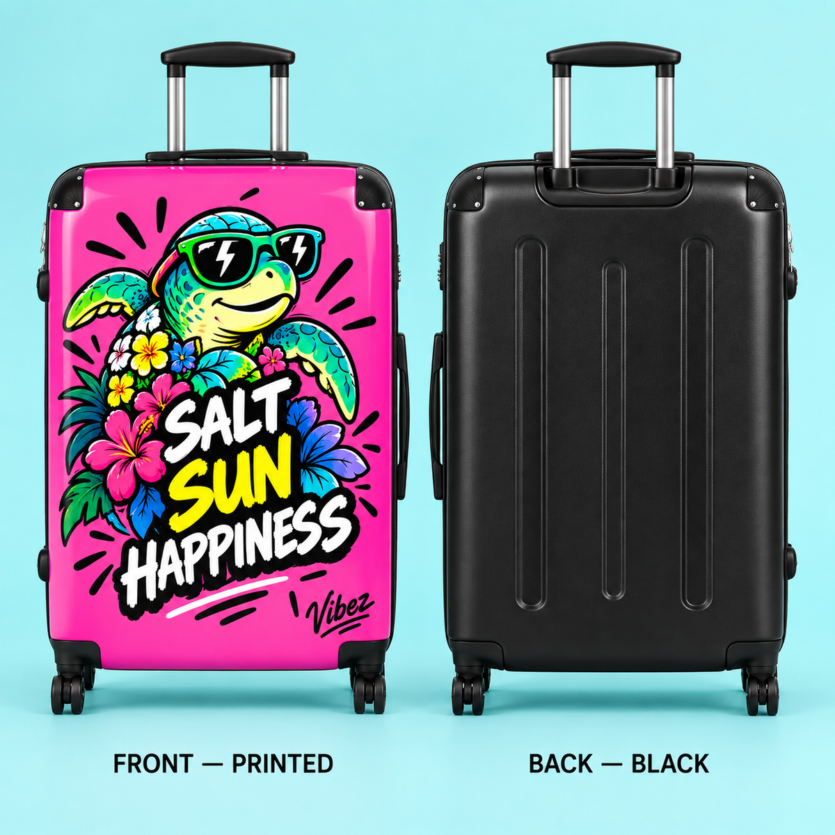 Sea Turtle 'Salt Sun Happiness' Suitcase | Bright Pink Beach Luggage