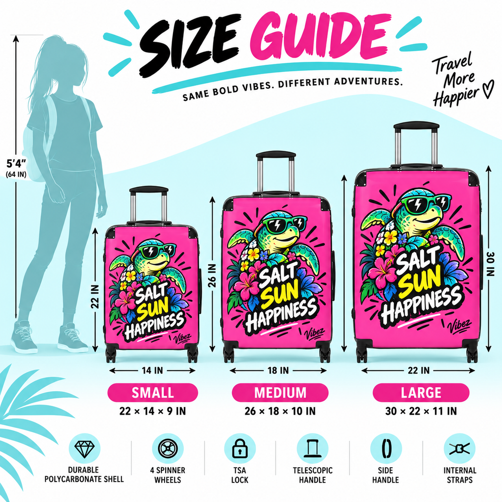 Sea Turtle 'Salt Sun Happiness' Suitcase | Bright Pink Beach Luggage