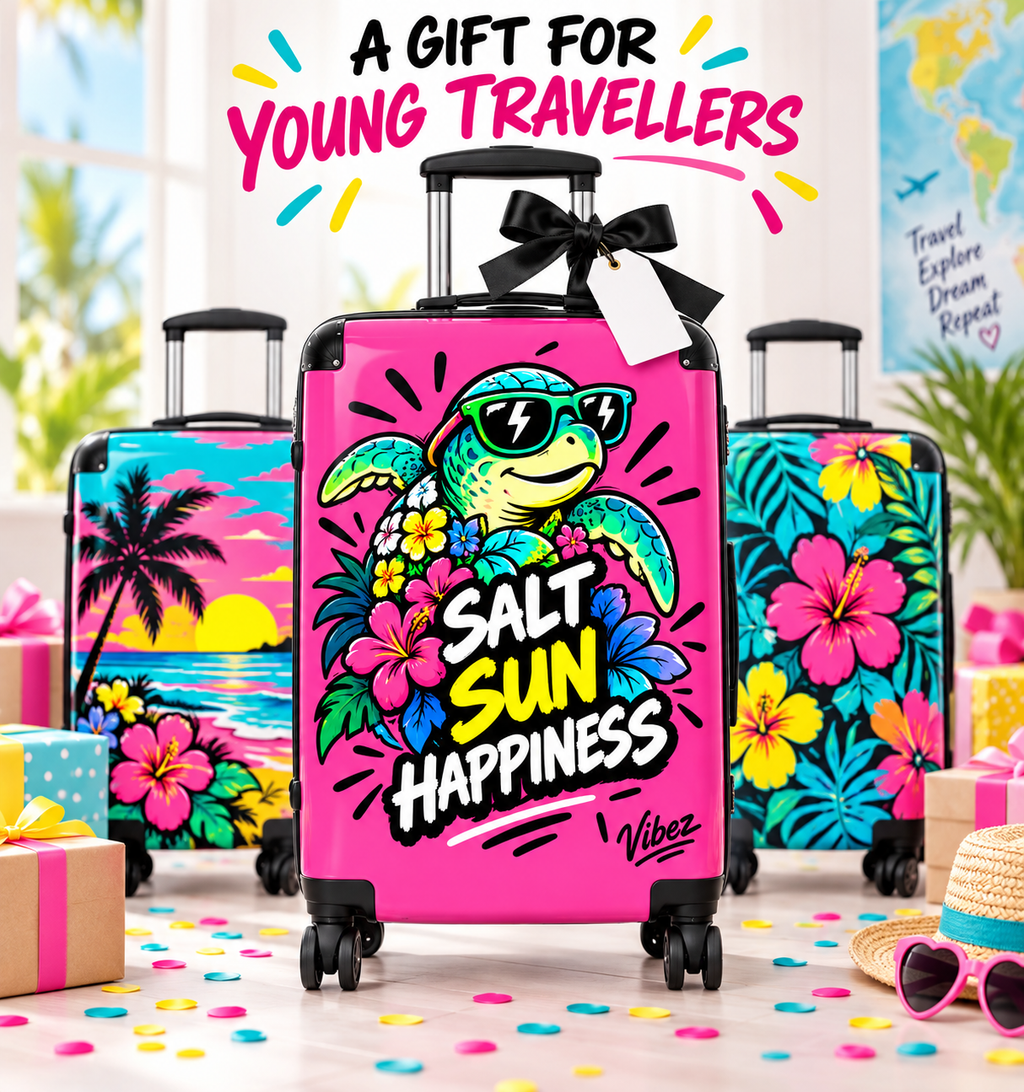 Sea Turtle 'Salt Sun Happiness' Suitcase | Bright Pink Beach Luggage