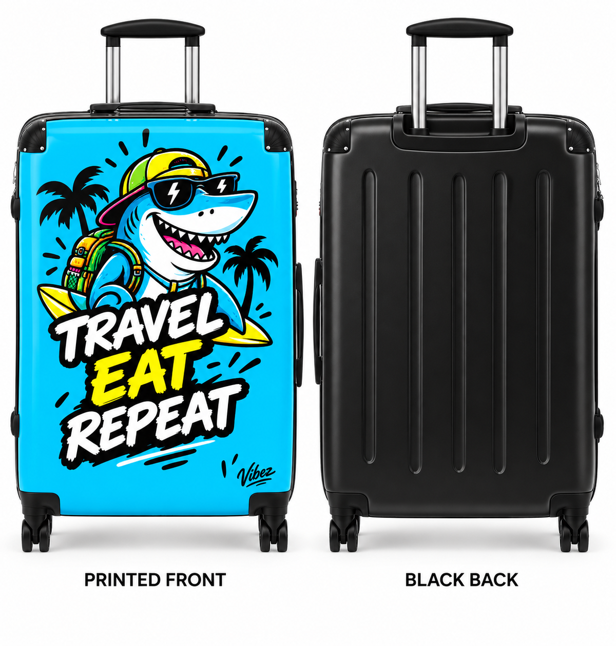 Travel Eat Repeat shark luggage suitcase | hard shell carry-on