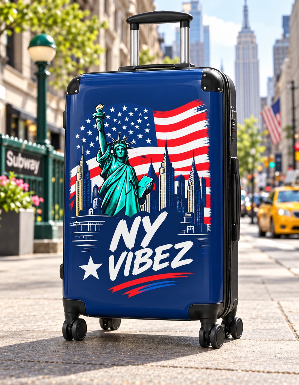 NY Vibez Statue of Liberty Suitcase | American Flag Travel Luggage