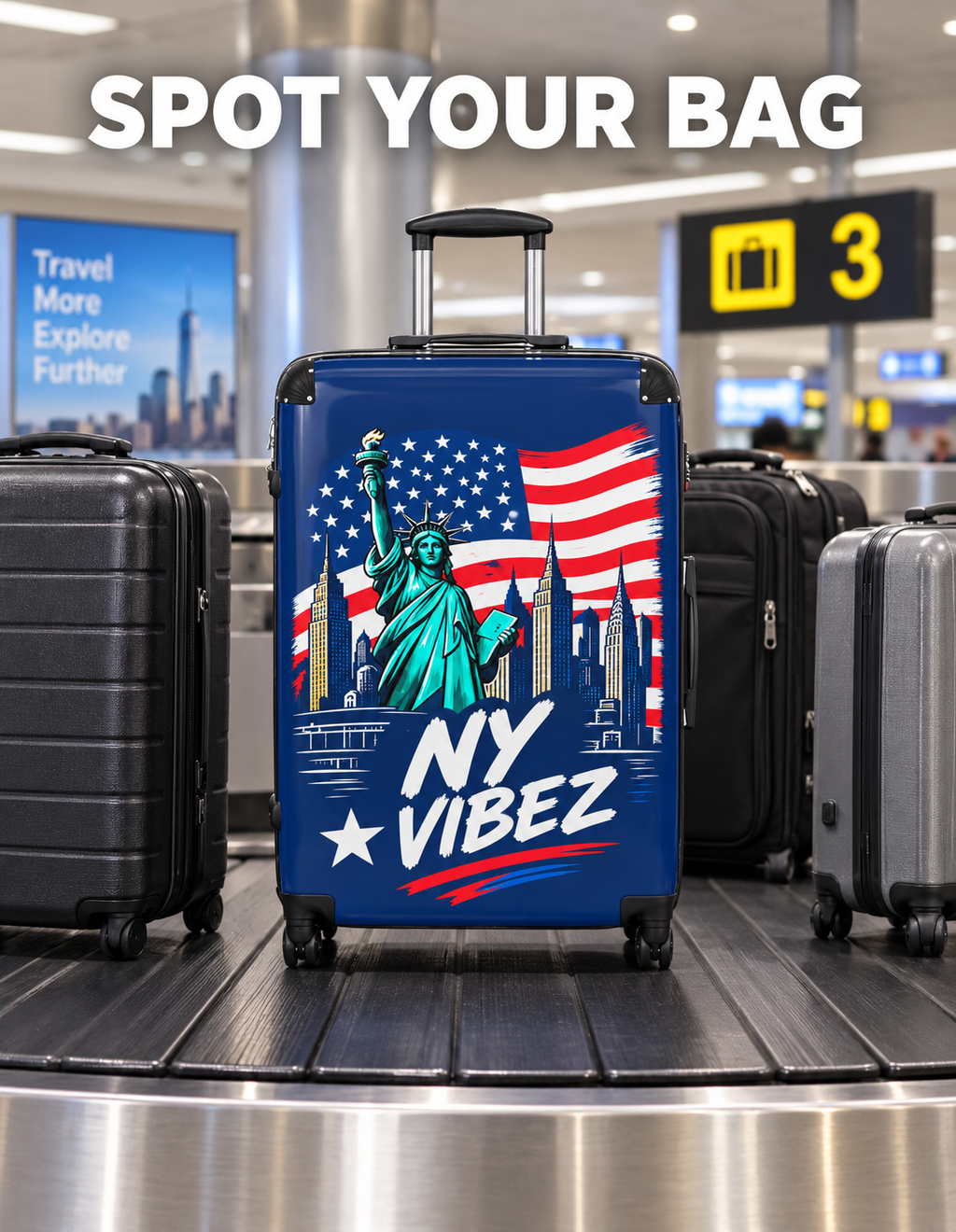 NY Vibez Statue of Liberty Suitcase | American Flag Travel Luggage