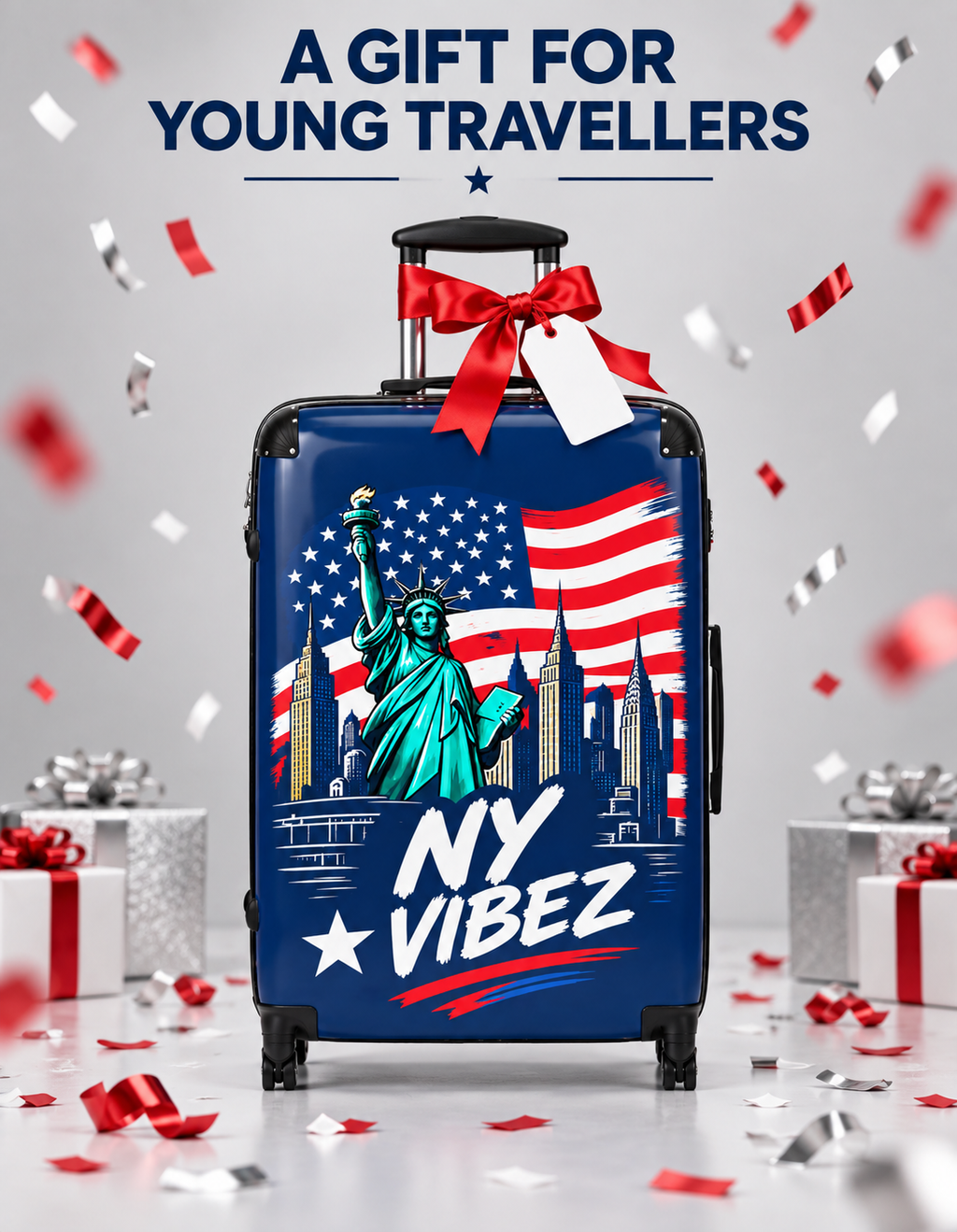 NY Vibez Statue of Liberty Suitcase | American Flag Travel Luggage