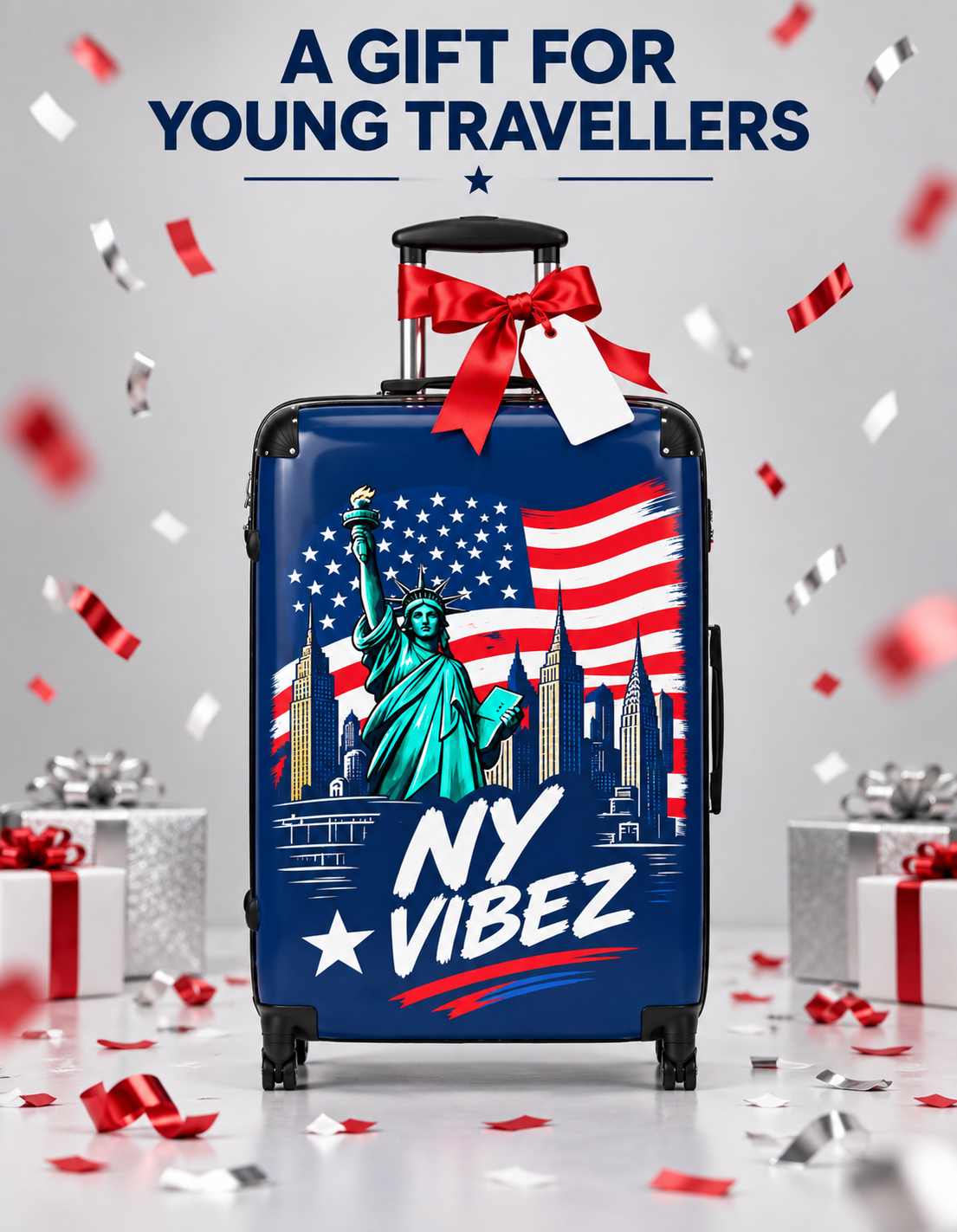 NY Vibez Statue of Liberty Suitcase | American Flag Travel Luggage