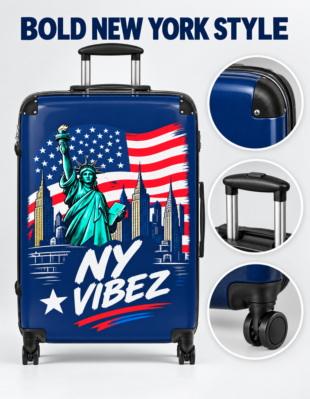 NY Vibez Statue of Liberty Suitcase | American Flag Travel Luggage