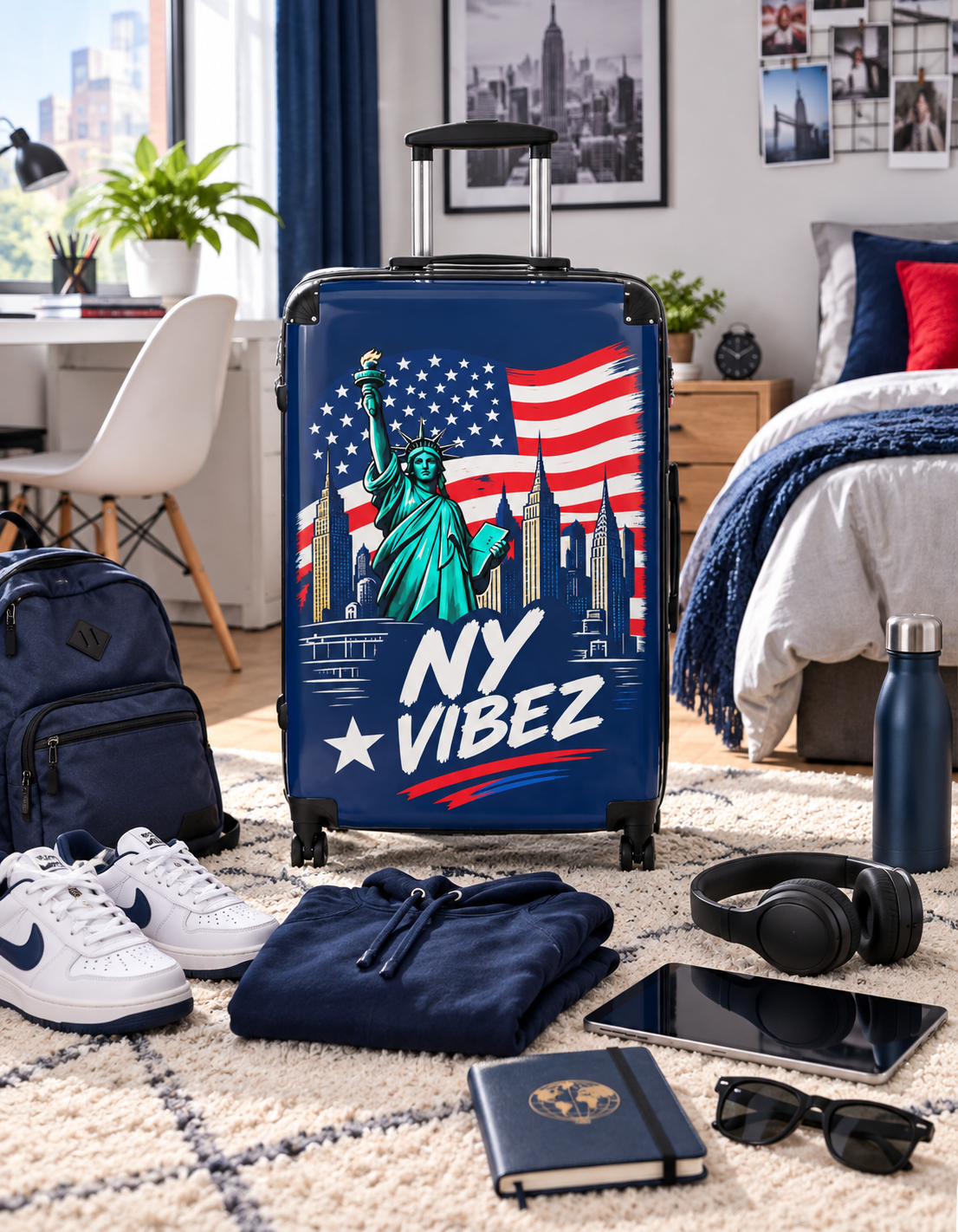 NY Vibez Statue of Liberty Suitcase | American Flag Travel Luggage