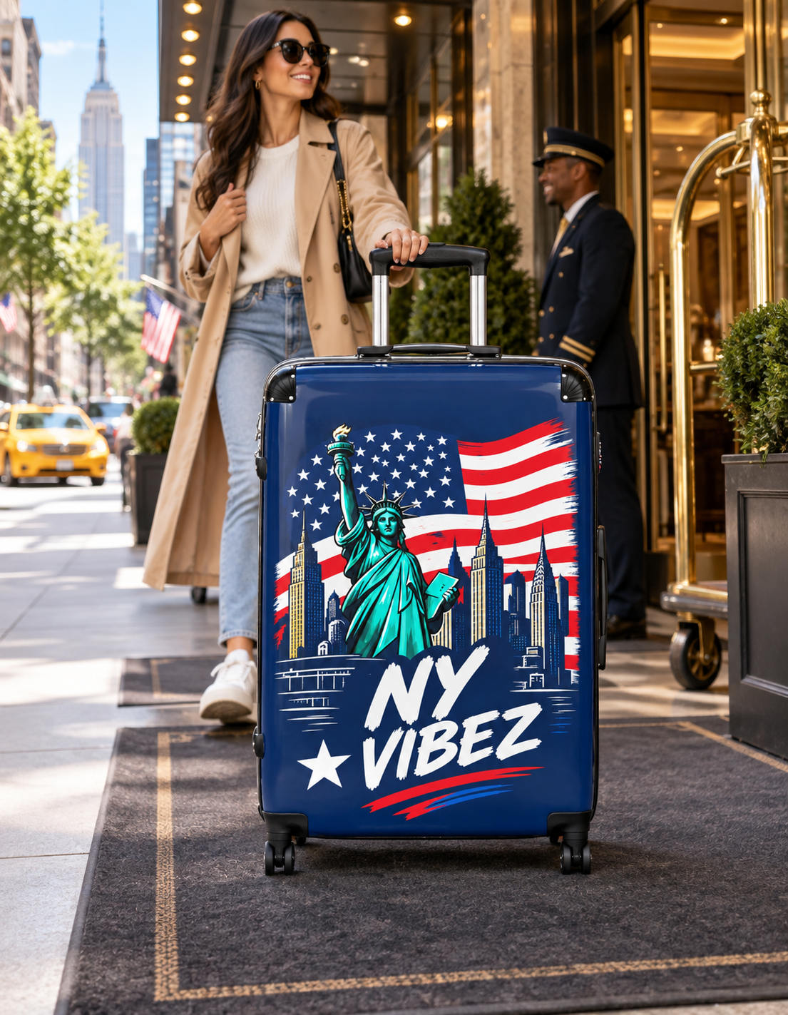 NY Vibez Statue of Liberty Suitcase | American Flag Travel Luggage