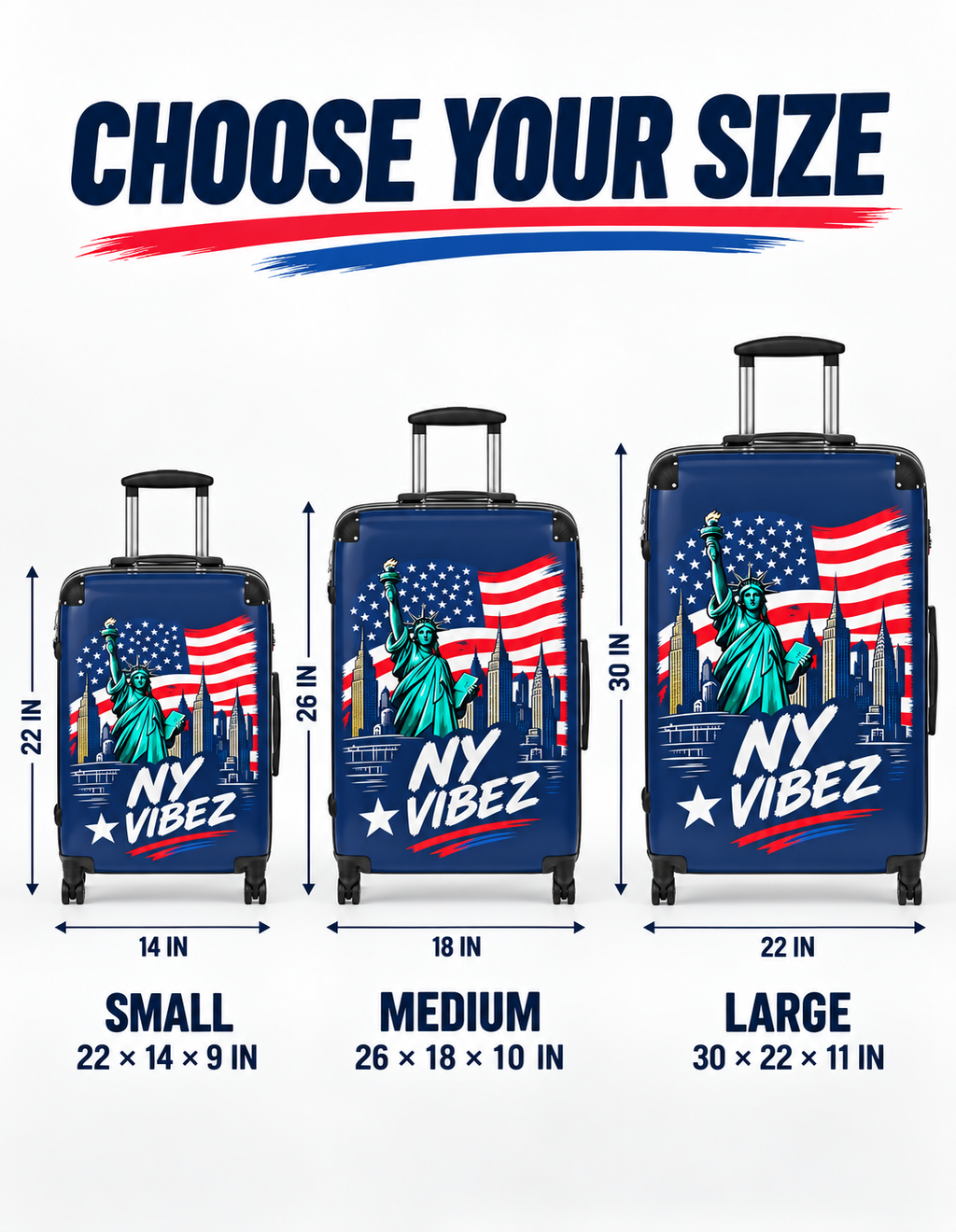 NY Vibez Statue of Liberty Suitcase | American Flag Travel Luggage