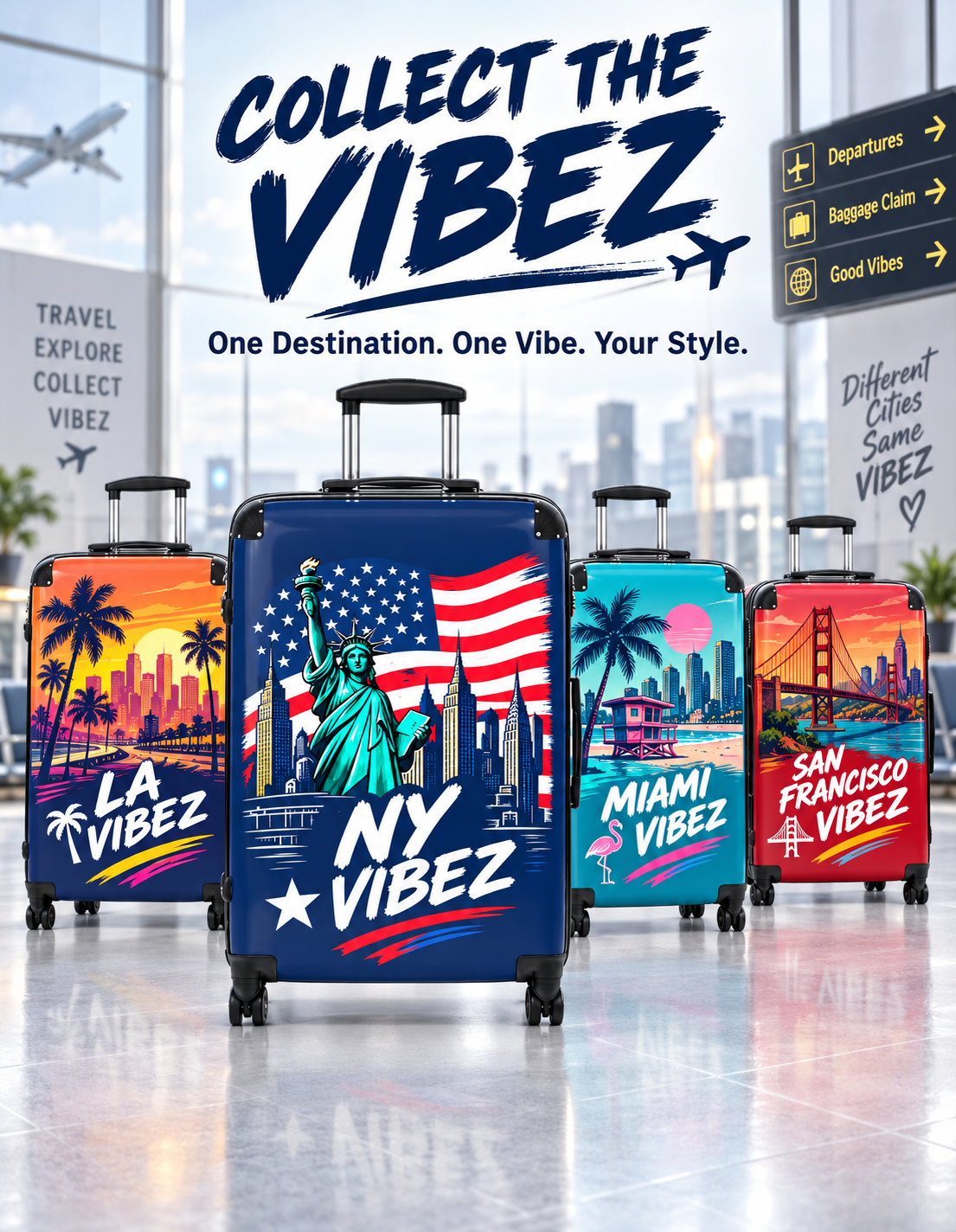 NY Vibez Statue of Liberty Suitcase | American Flag Travel Luggage